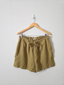 Olive Tie Waist Linen Shorts (L)