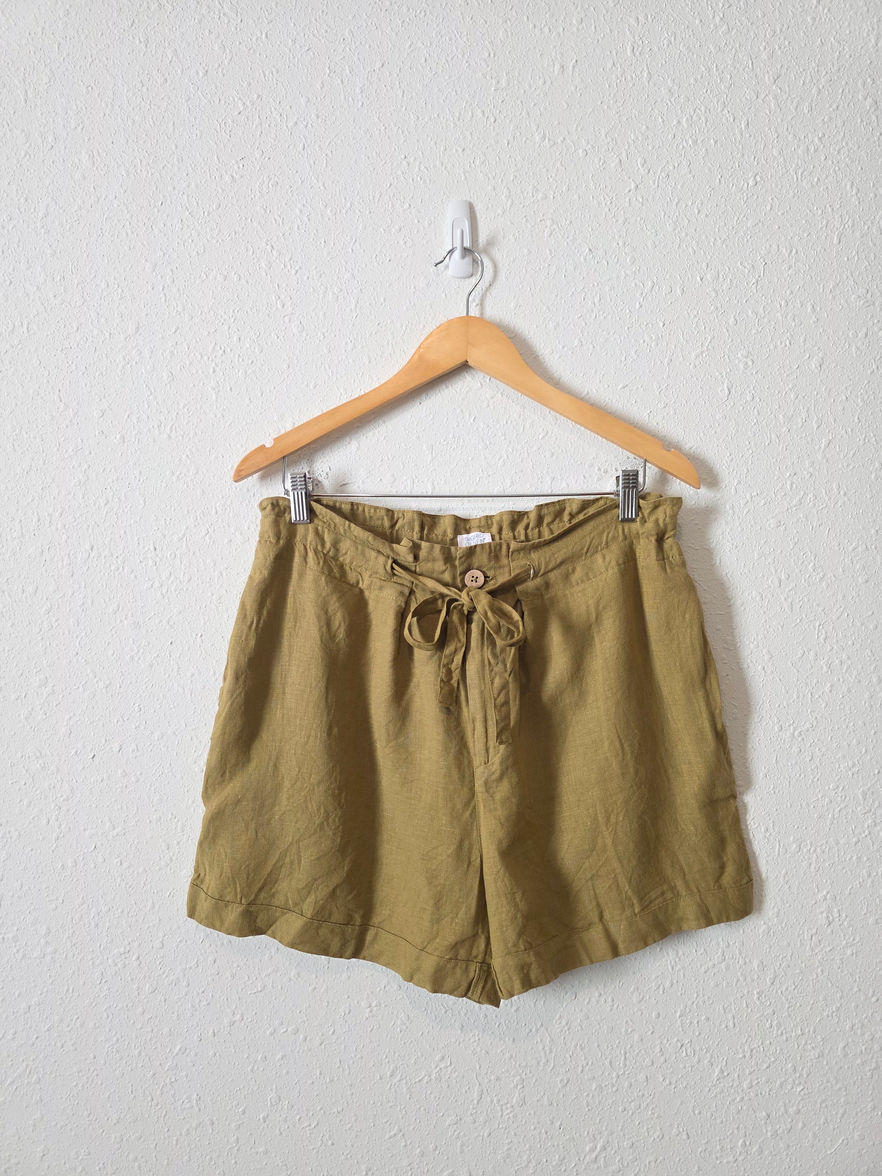 Olive Tie Waist Linen Shorts (L)