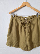 Olive Tie Waist Linen Shorts (L)