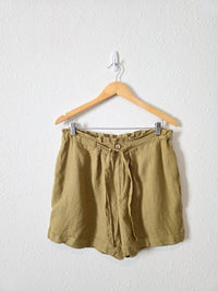 Olive Tie Waist Linen Shorts (L)