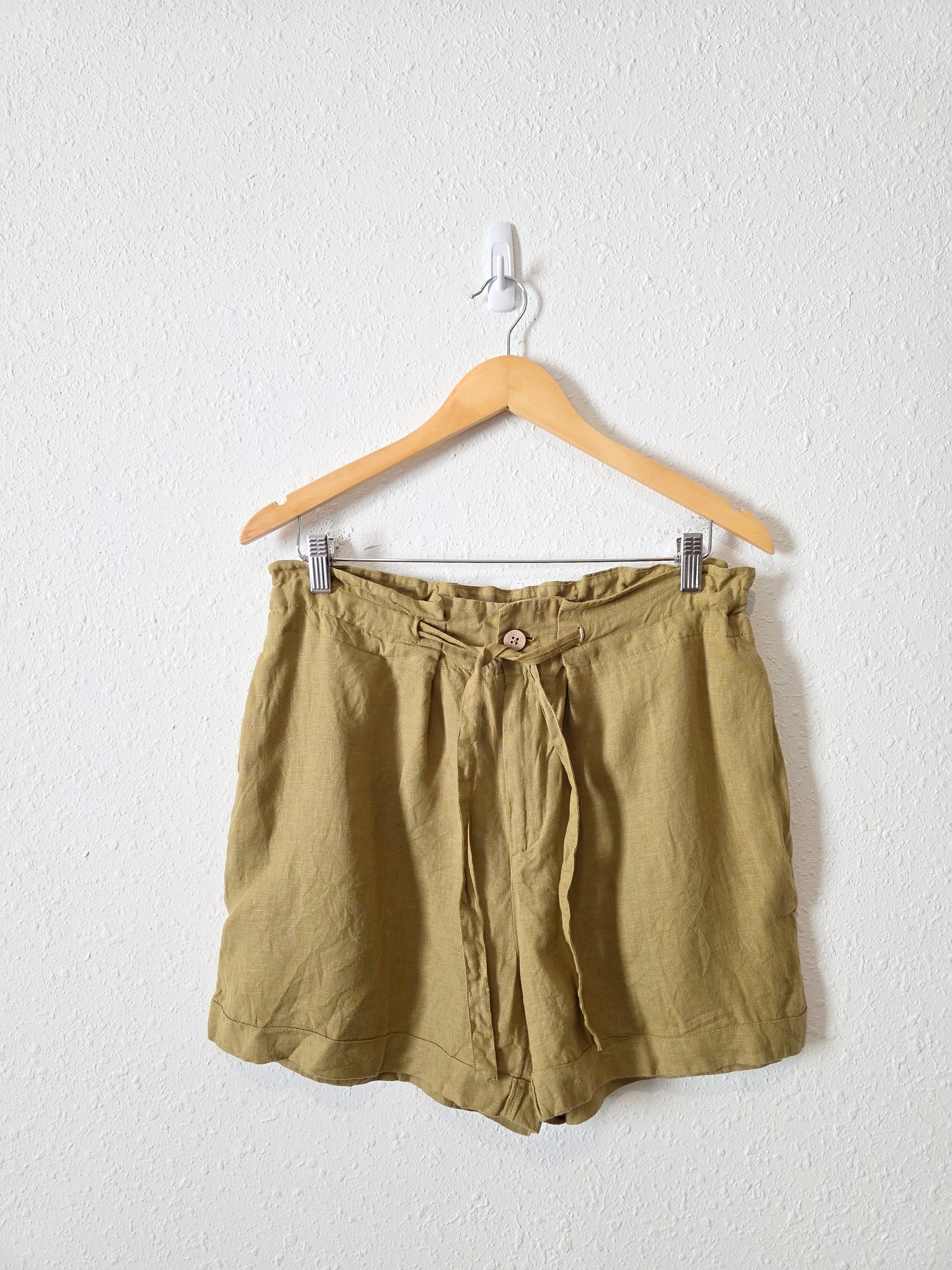 Olive Tie Waist Linen Shorts (L)