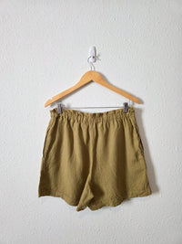 Olive Tie Waist Linen Shorts (L)