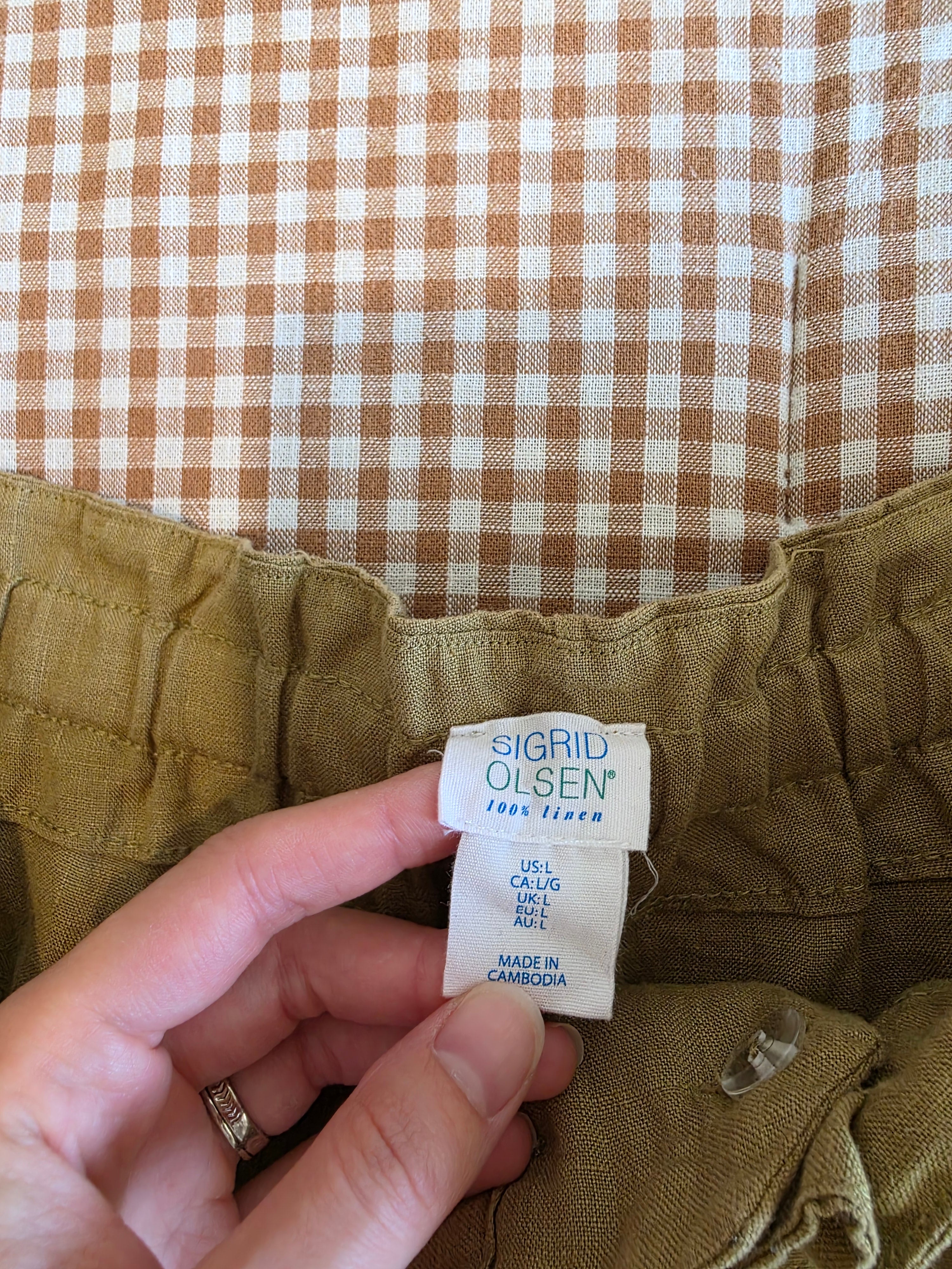 Olive Tie Waist Linen Shorts (L)