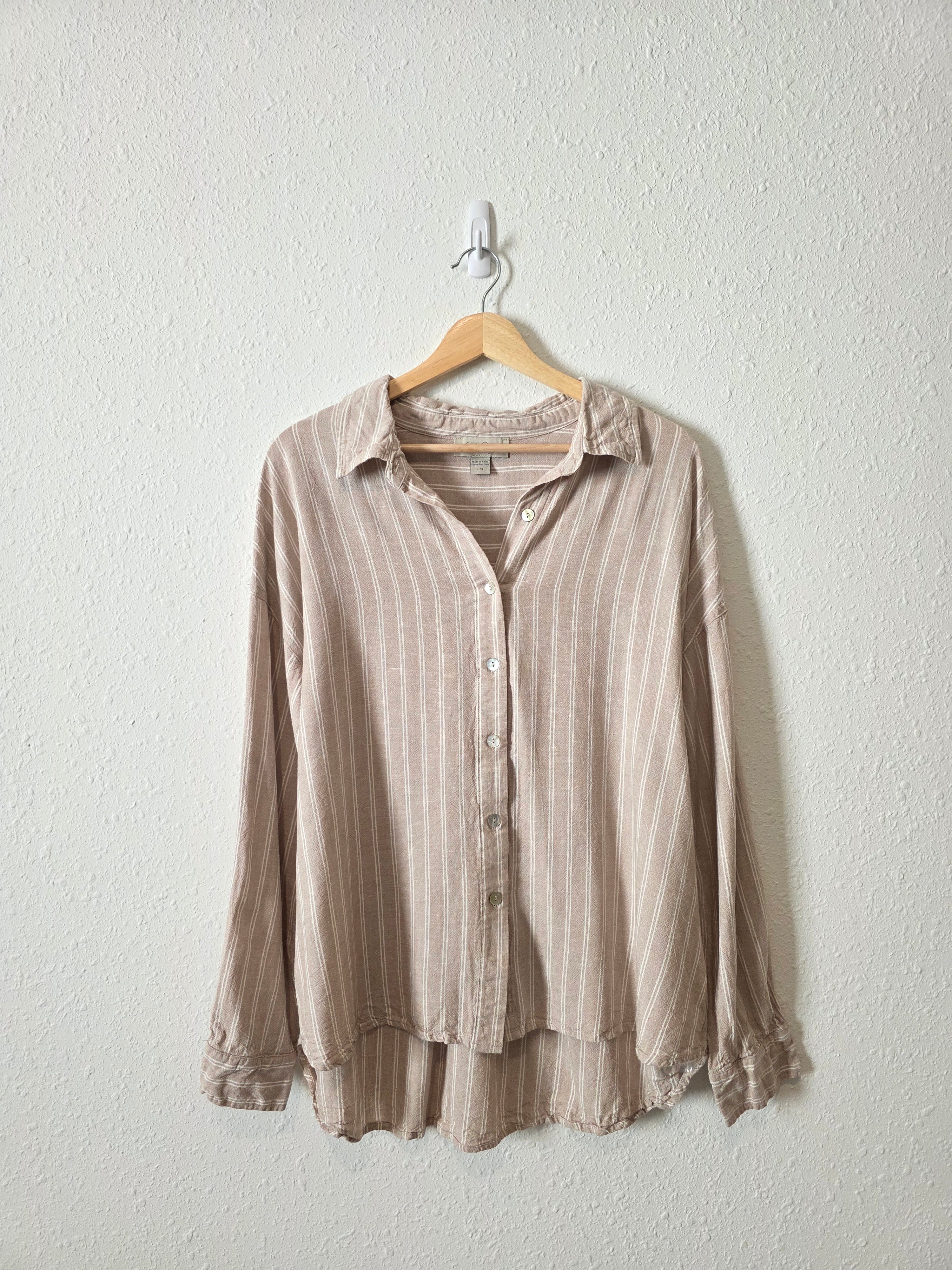 Striped Linen Blend Button Up (L)