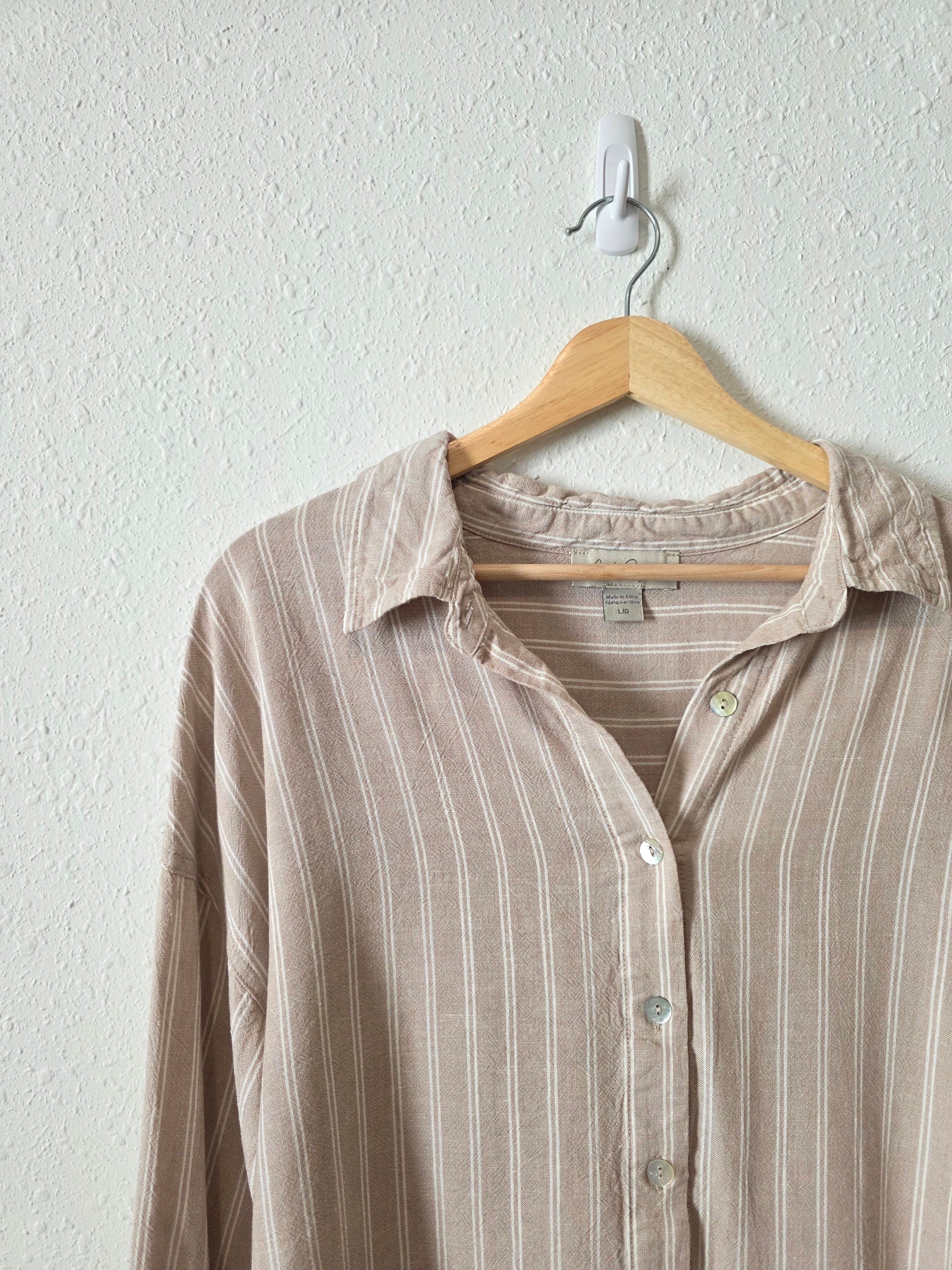 Striped Linen Blend Button Up (L)