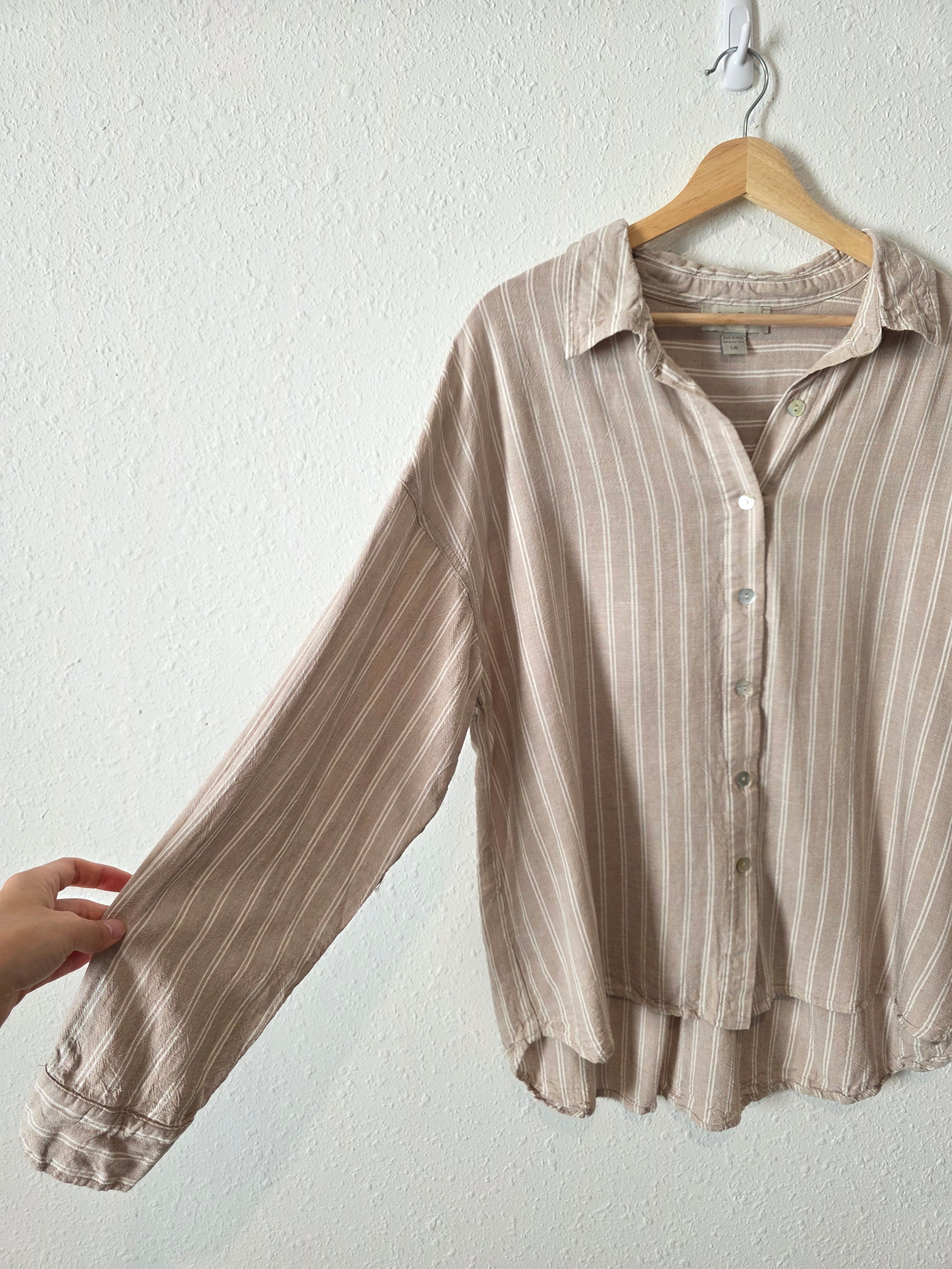 Striped Linen Blend Button Up (L)
