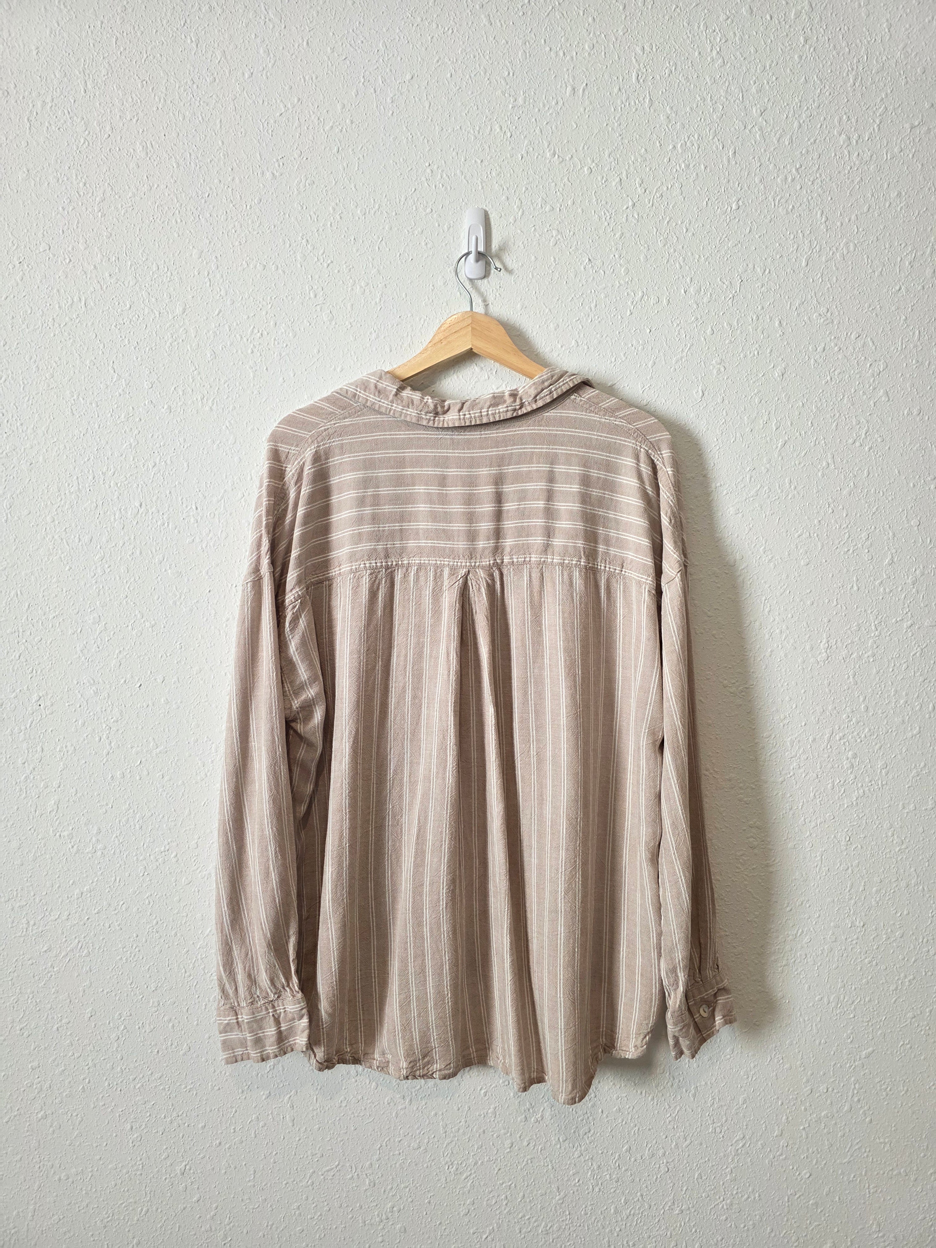 Striped Linen Blend Button Up (L)