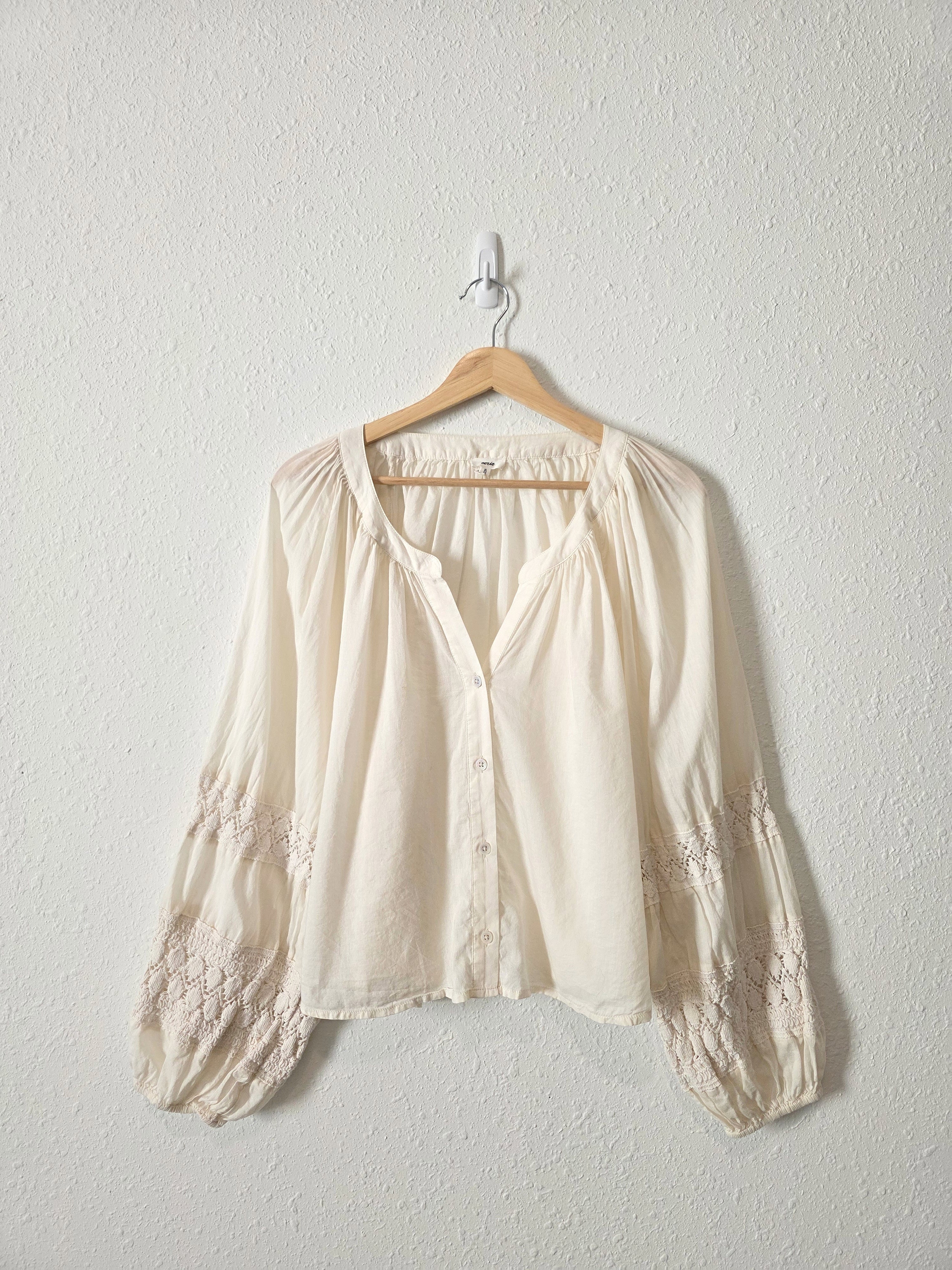Aerie Puff Sleeve Crochet Top (XL)