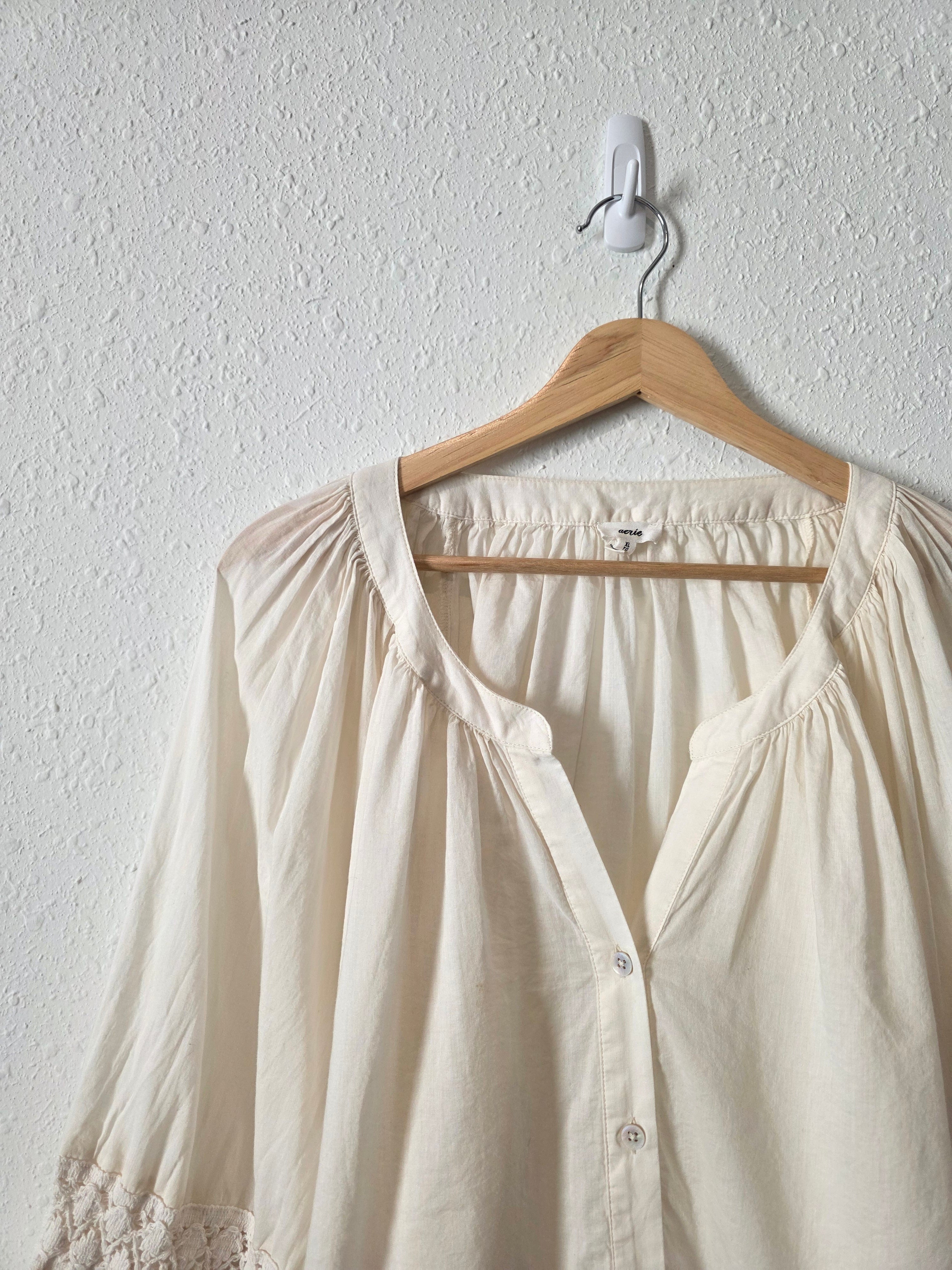 Aerie Puff Sleeve Crochet Top (XL)
