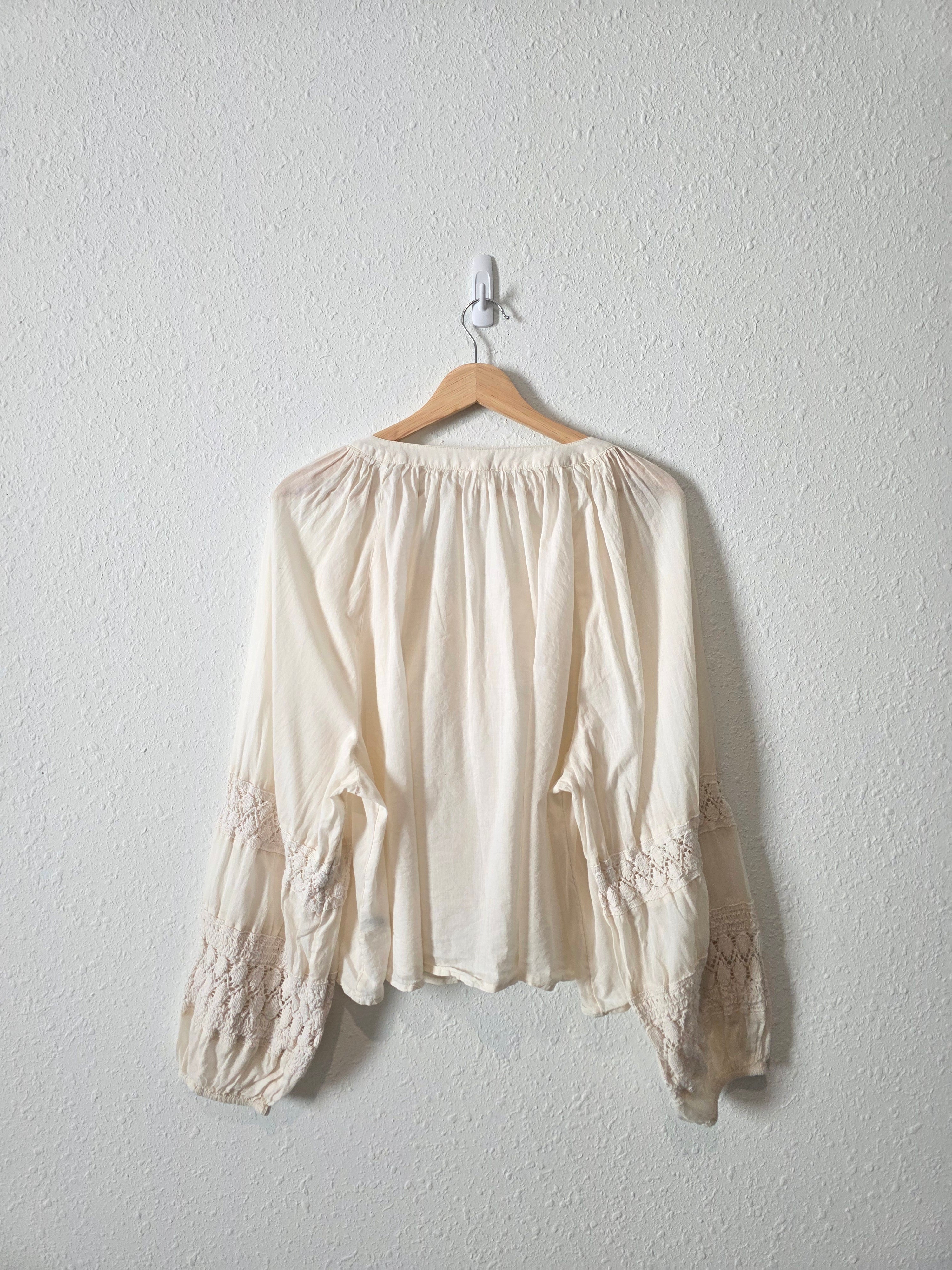 Aerie Puff Sleeve Crochet Top (XL)