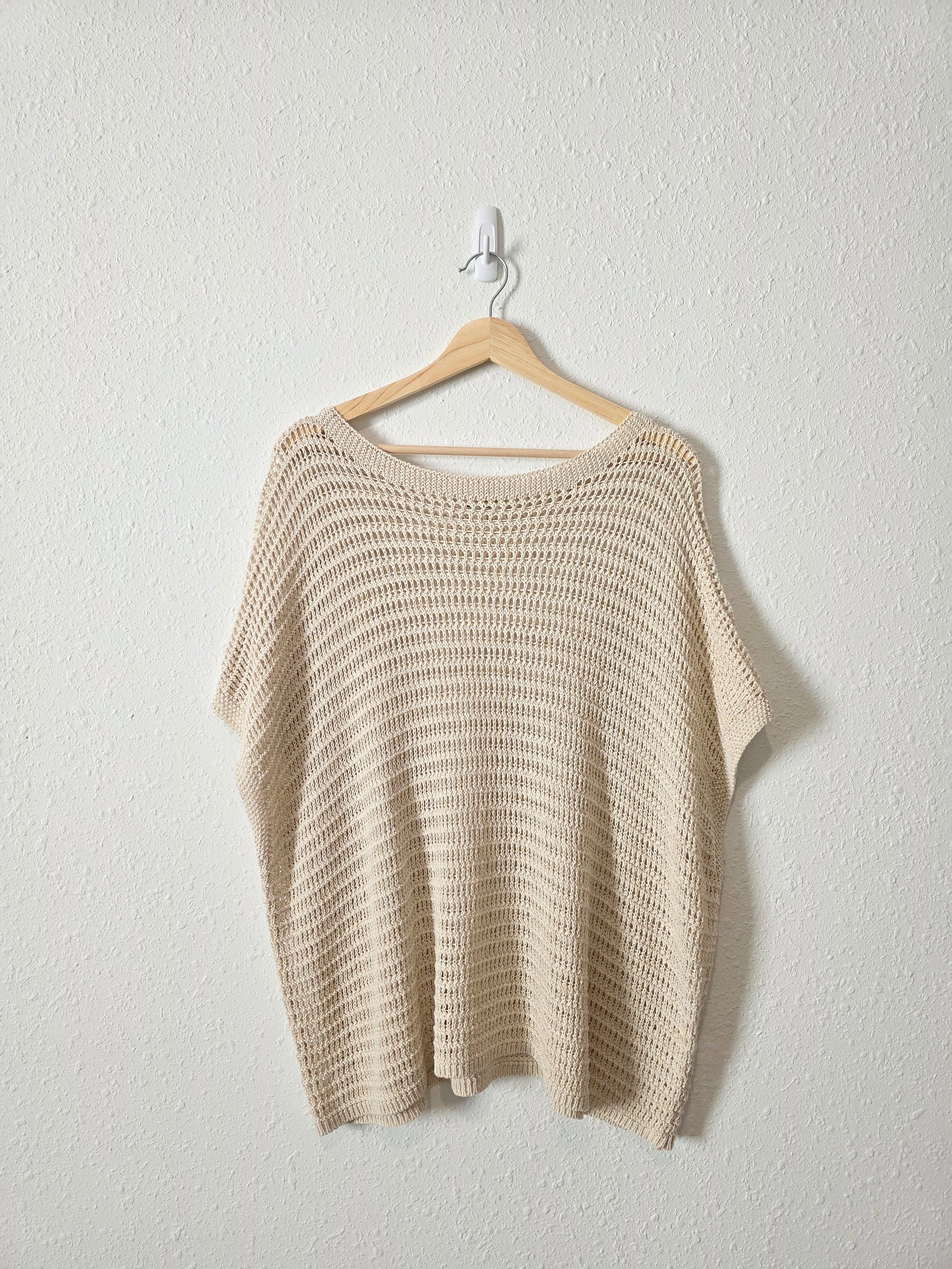 Neutral Linen Blend Crochet Top (2X)