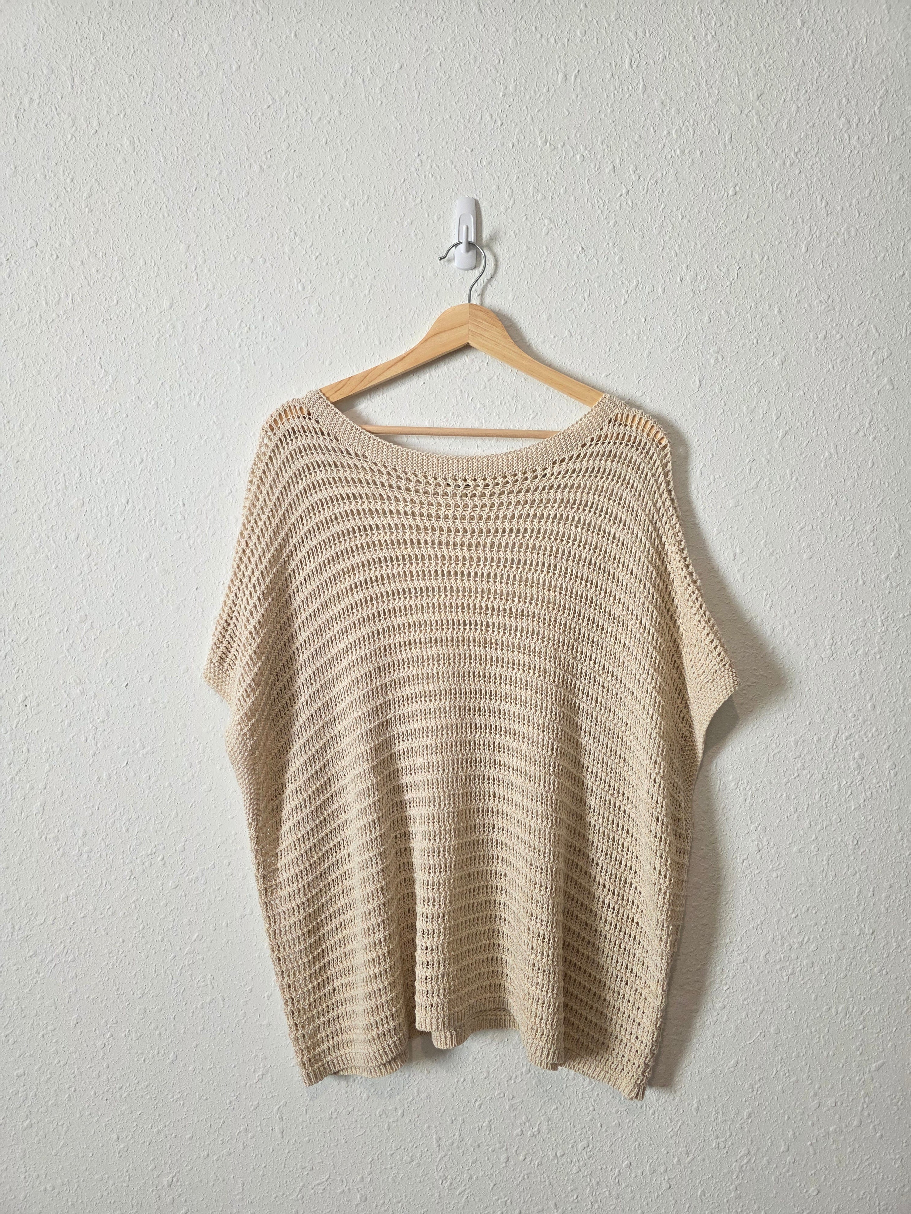 Neutral Linen Blend Crochet Top (2X)