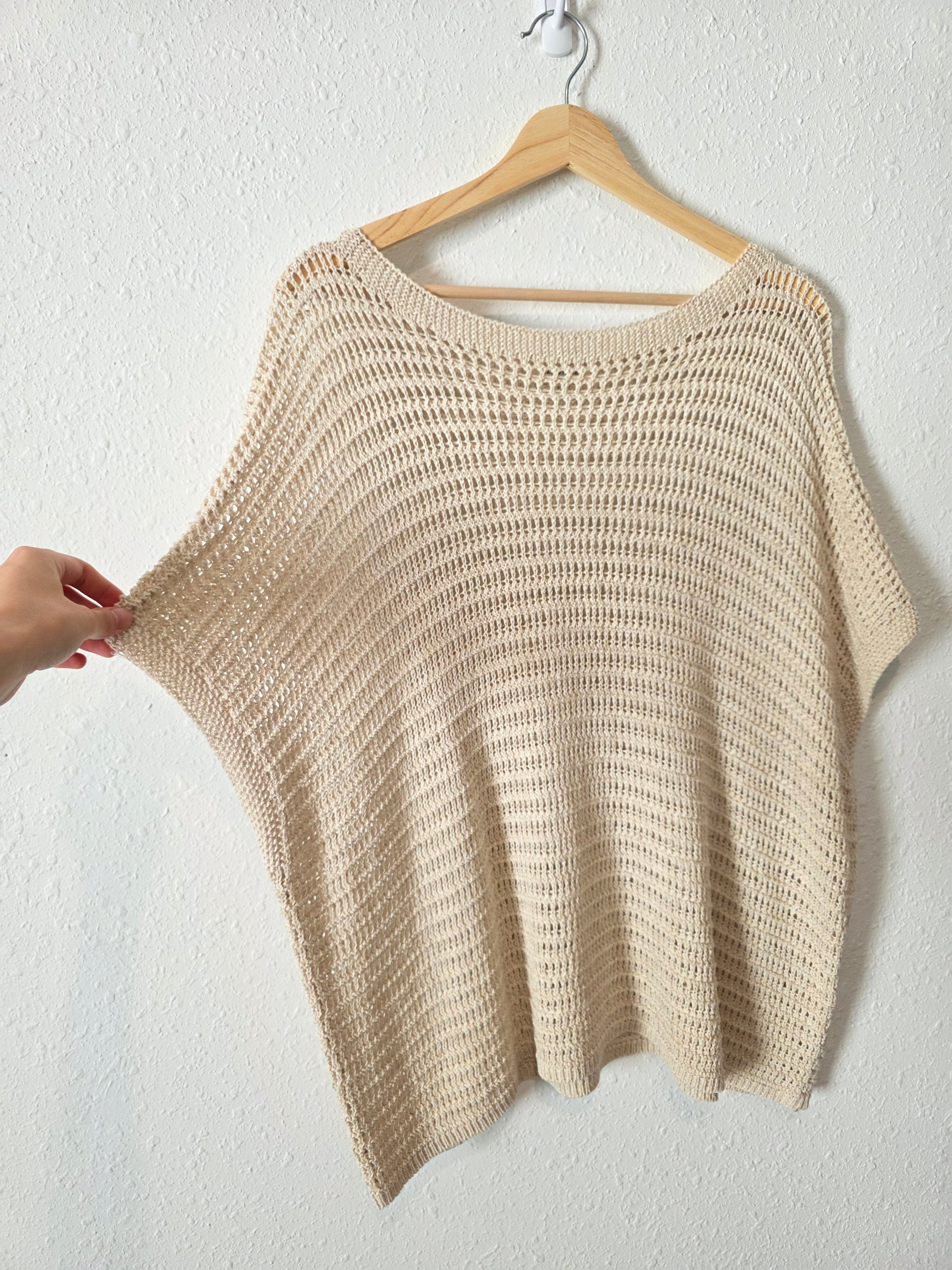 Neutral Linen Blend Crochet Top (2X)