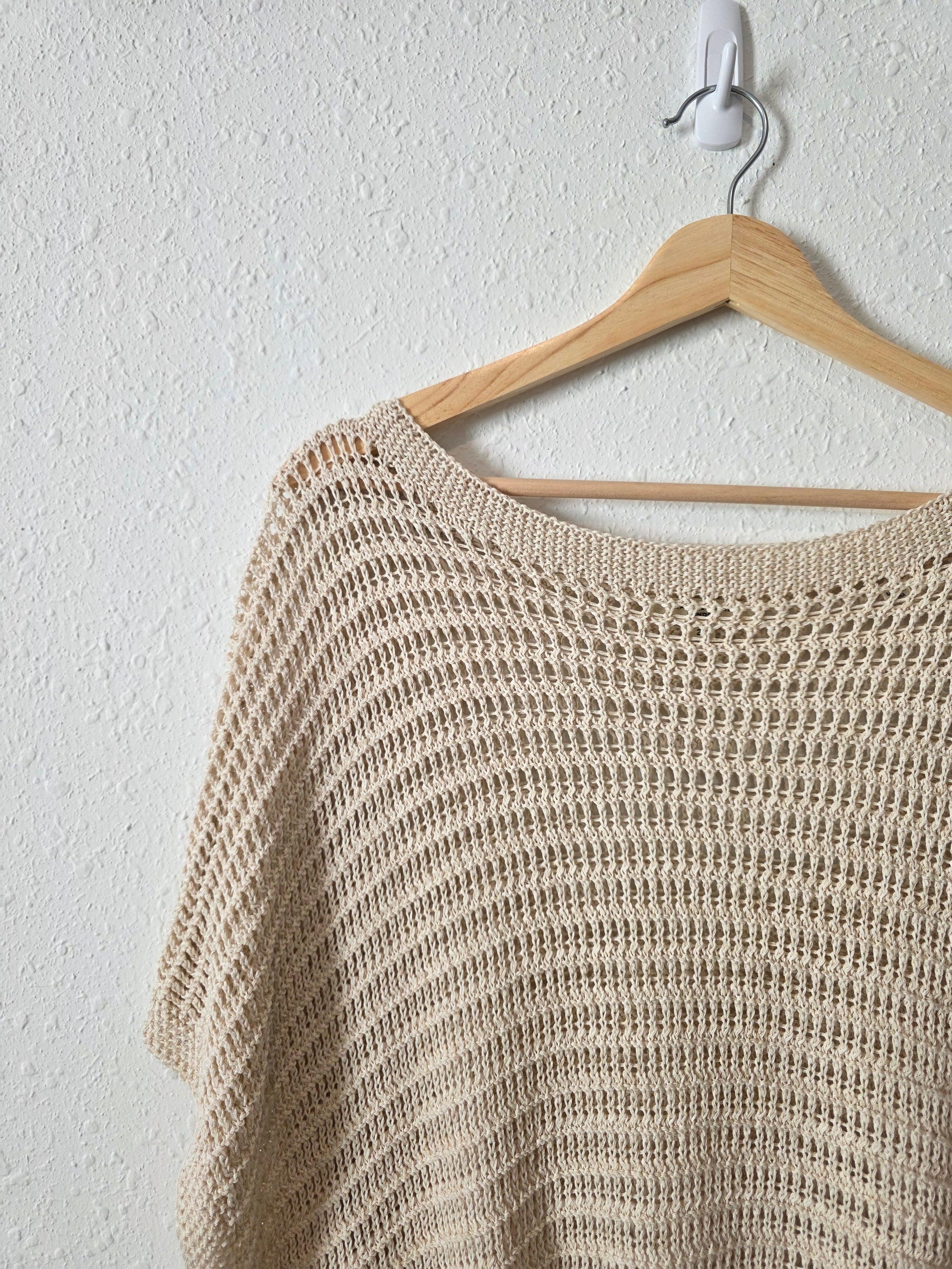Neutral Linen Blend Crochet Top (2X)