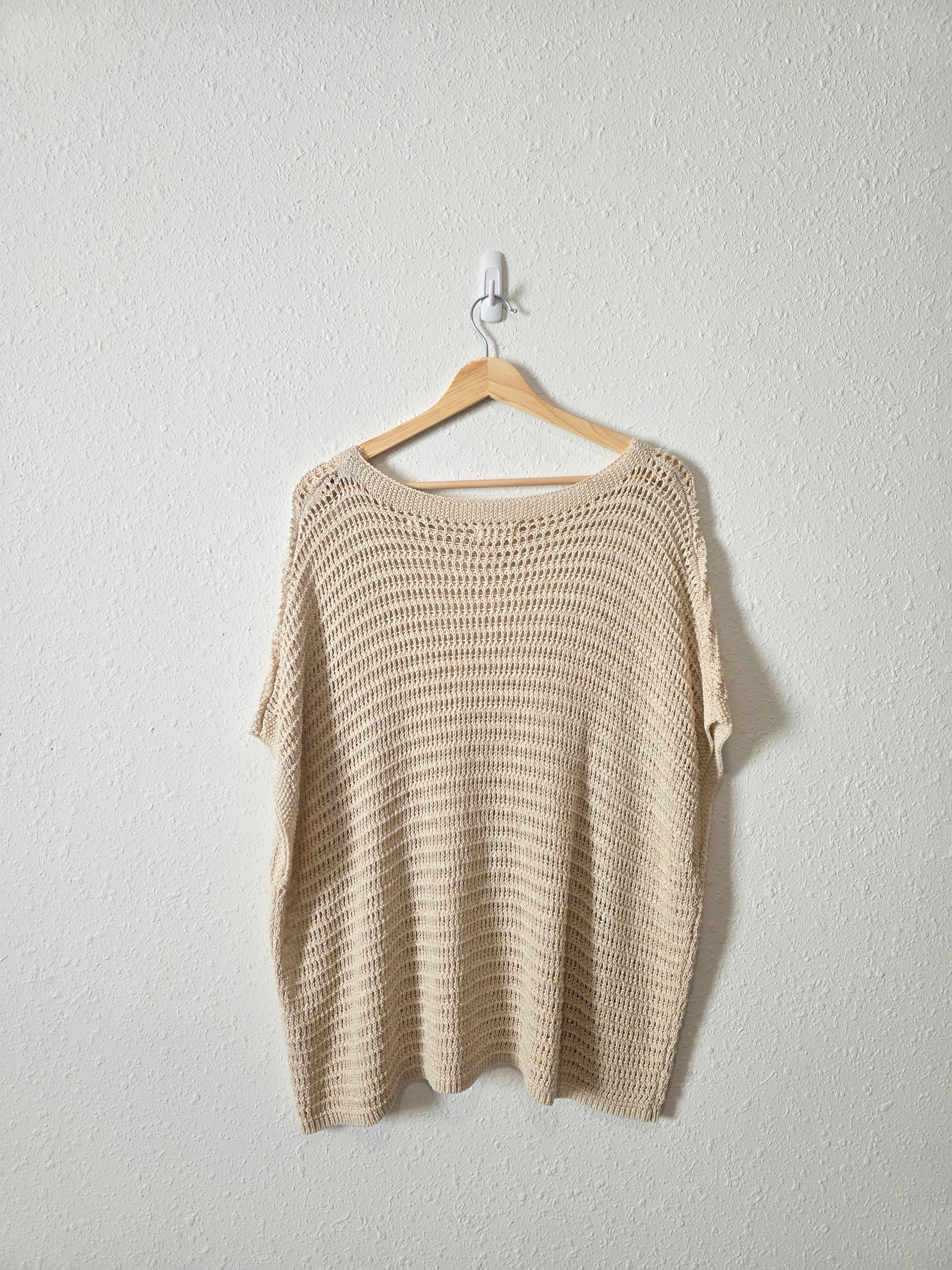 Neutral Linen Blend Crochet Top (2X)