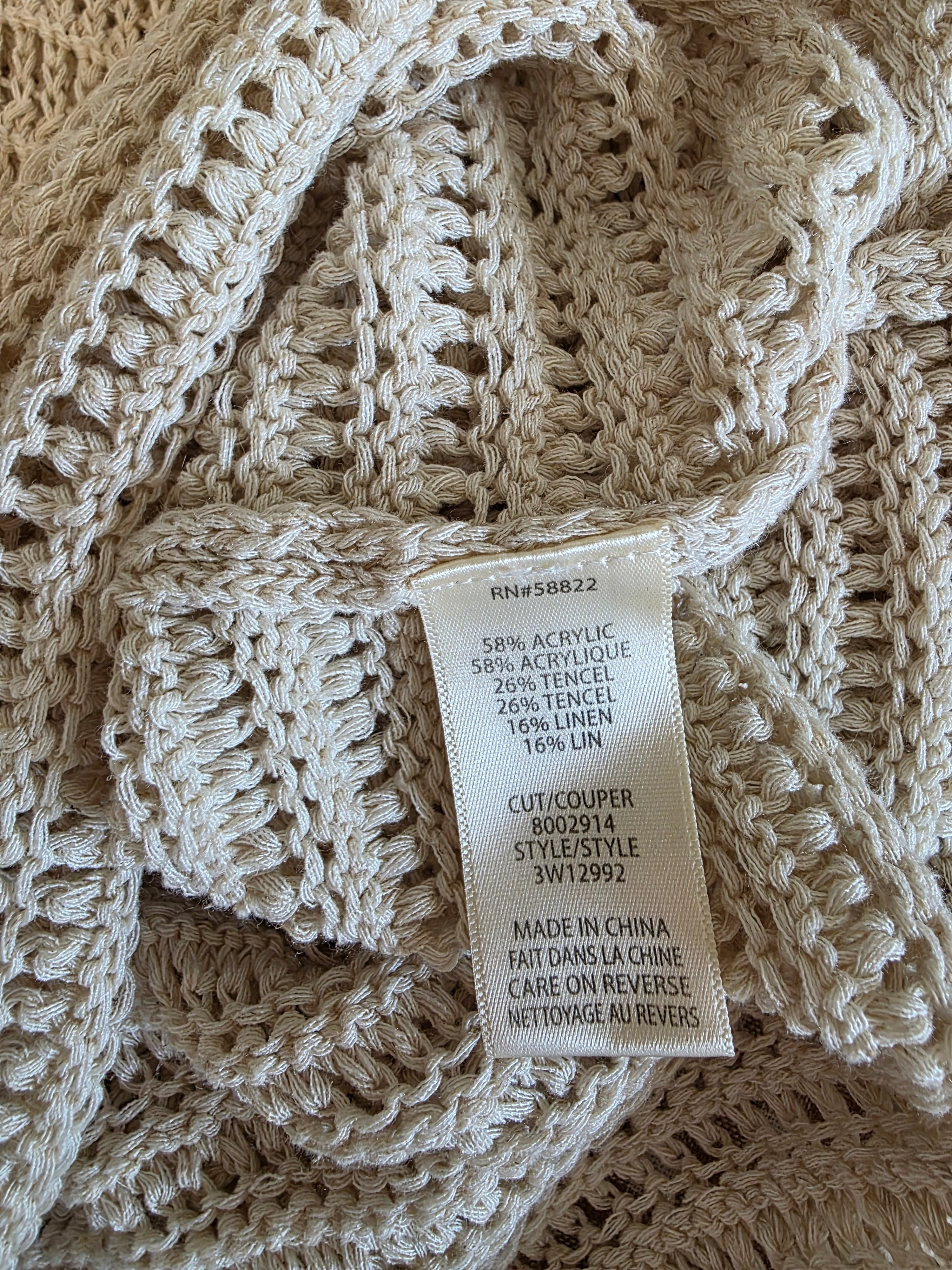 Neutral Linen Blend Crochet Top (2X)