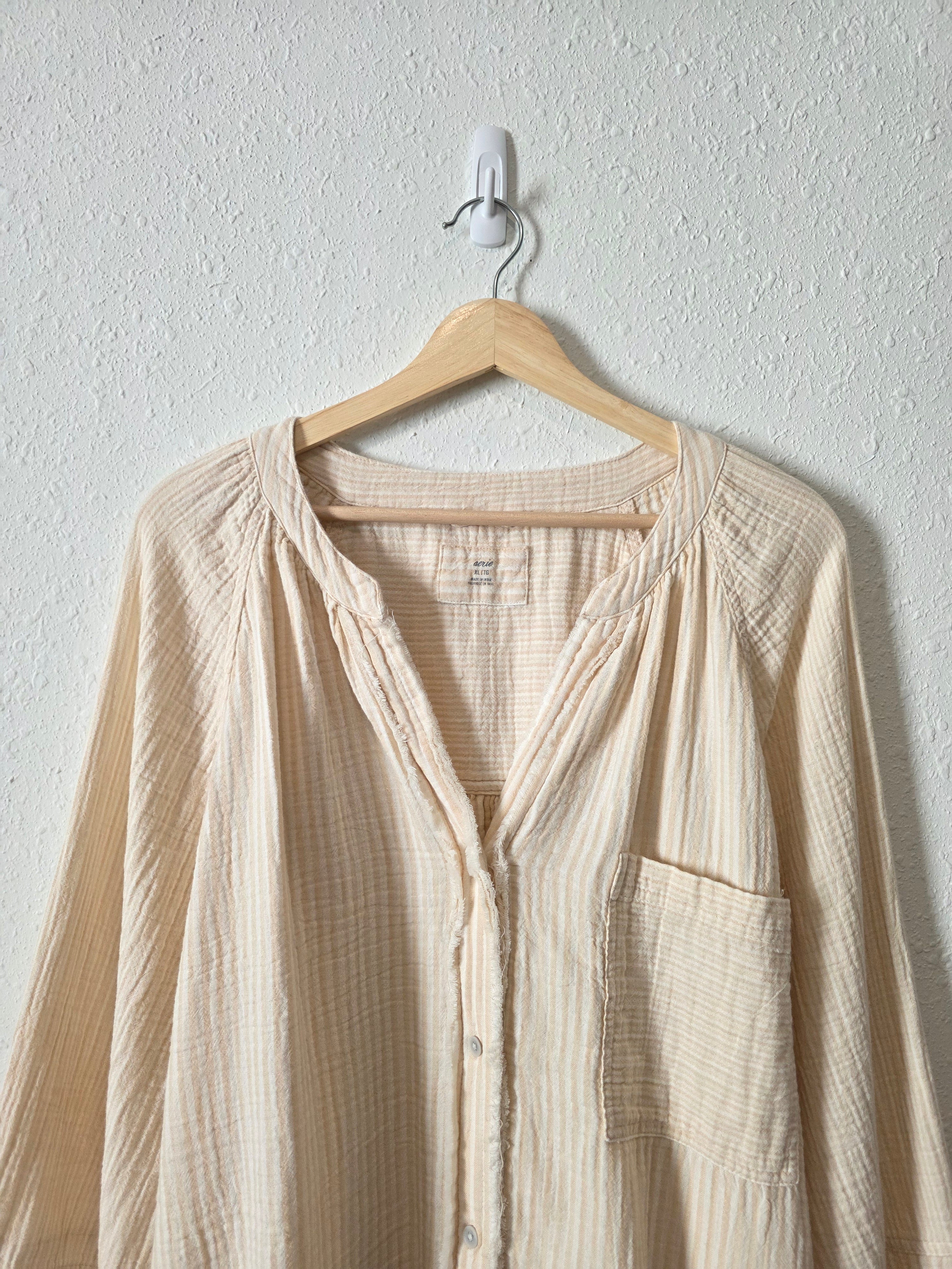 Aerie Oversized Striped Gauze Shirt (XL)