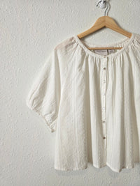 Puff Sleeve Cotton Linen Top (XL)