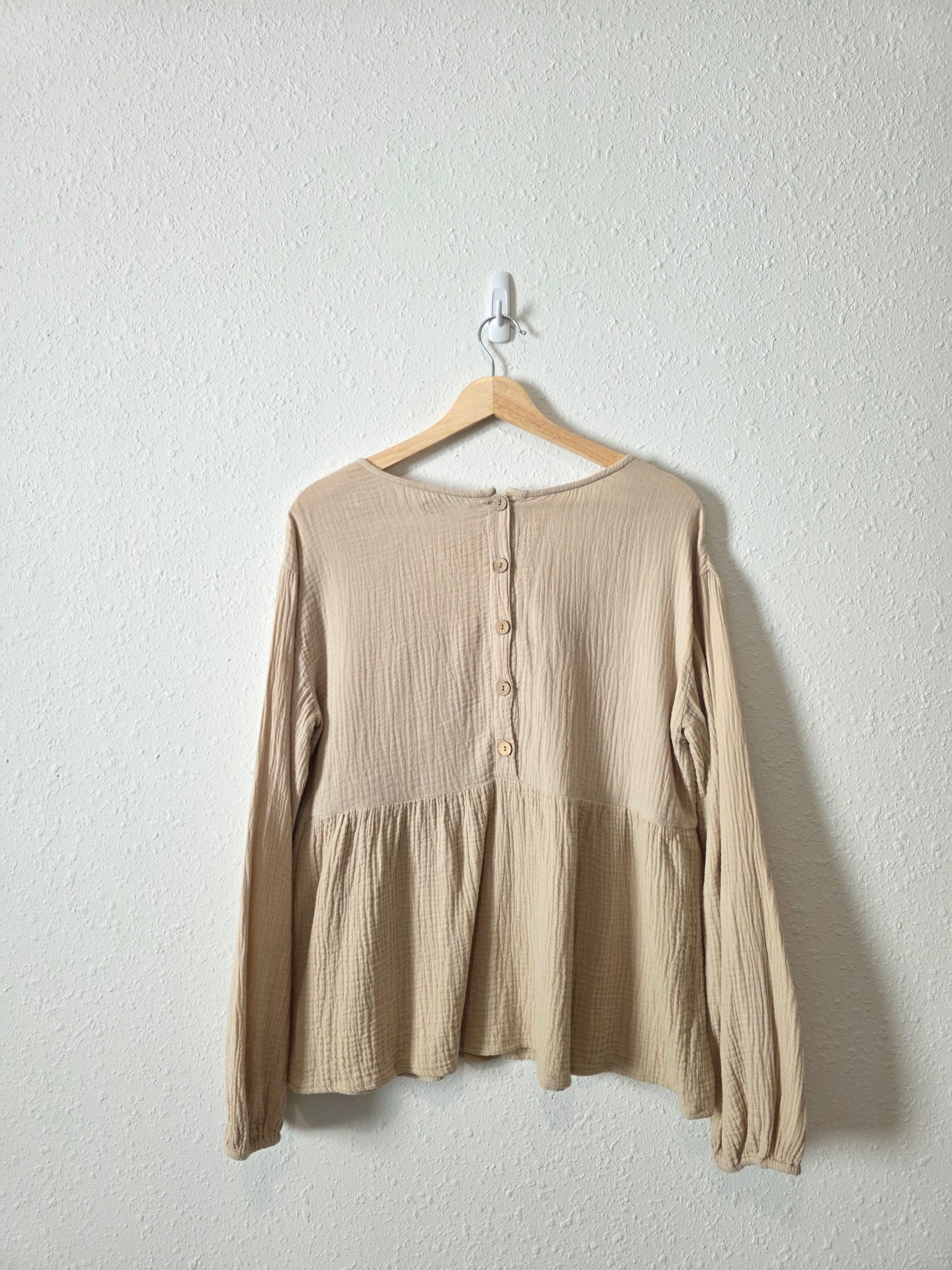 Wishlist Gauze Button Back Top (S)