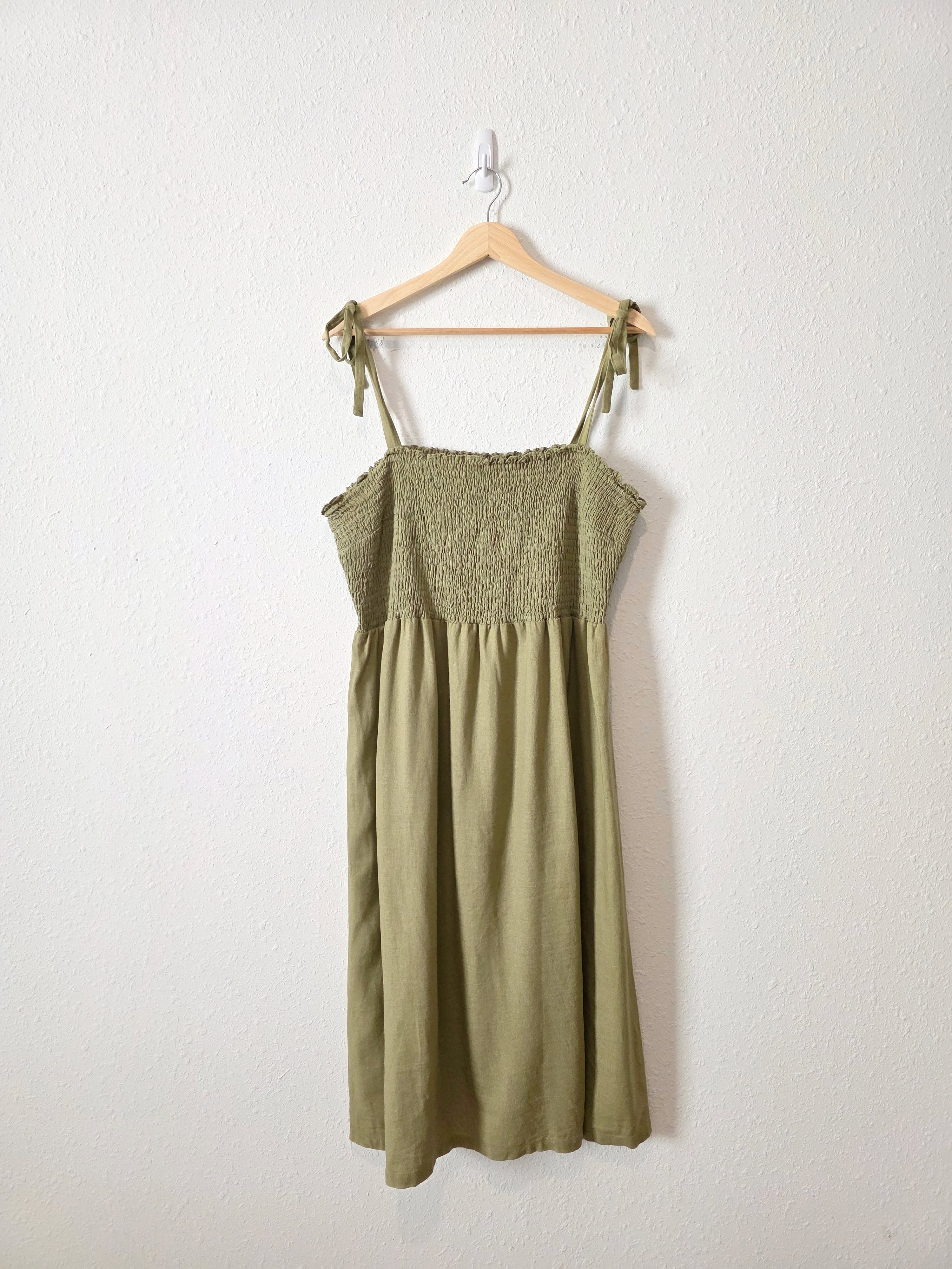 Gap Olive Smocked Midi Dress (XL)