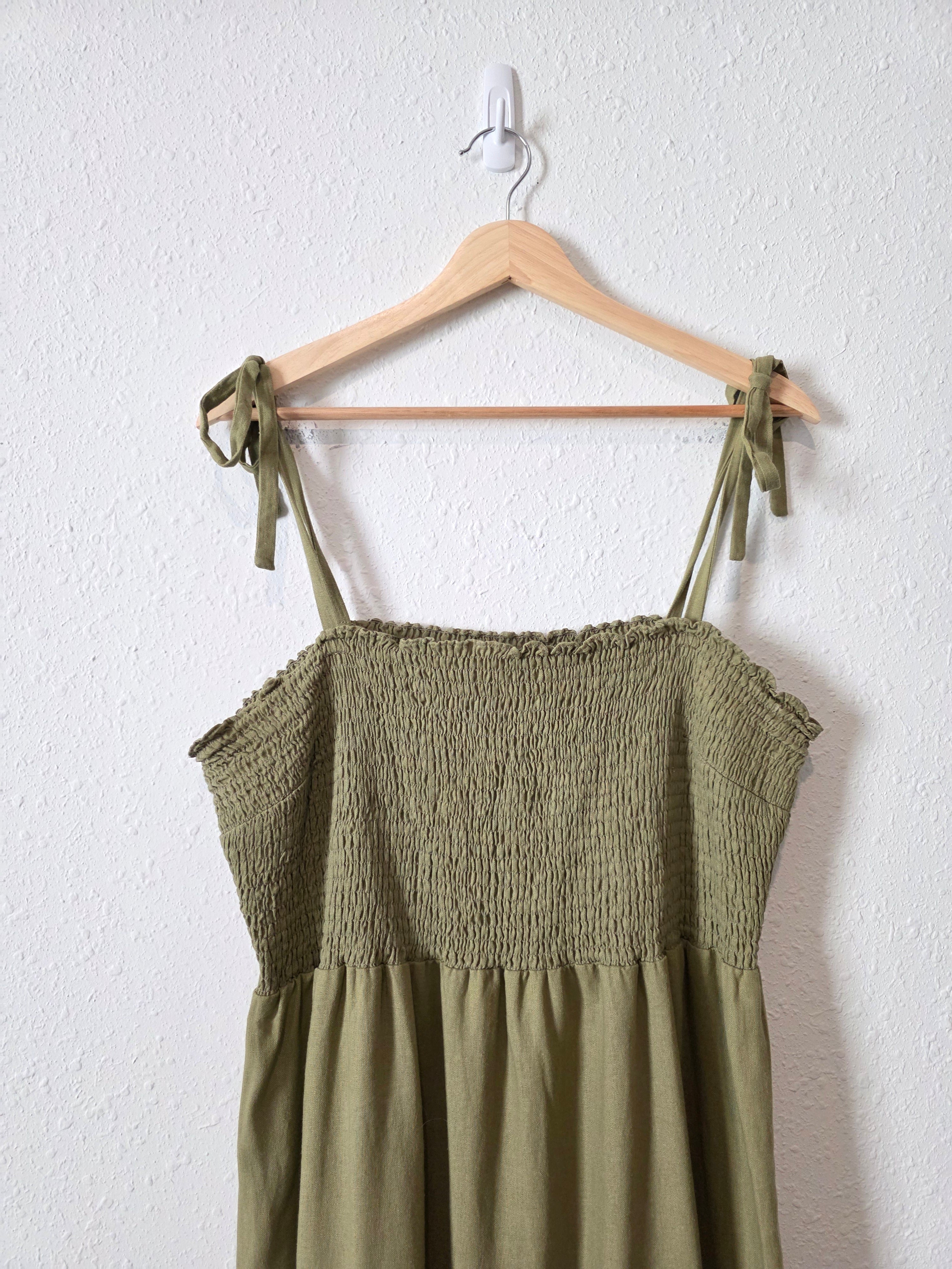 Gap Olive Smocked Midi Dress (XL)