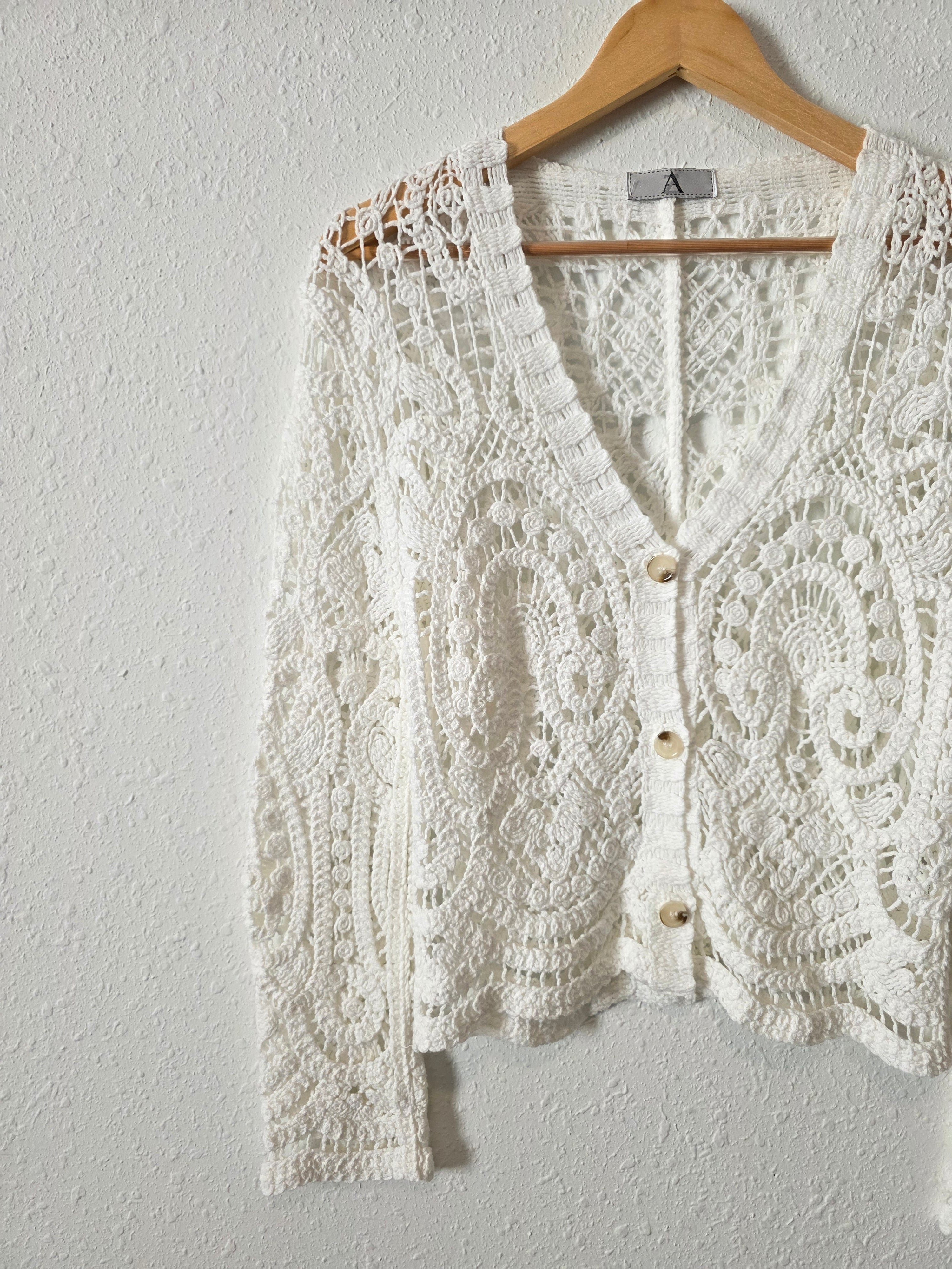 Crochet Knit Button Front Cardigan (M)