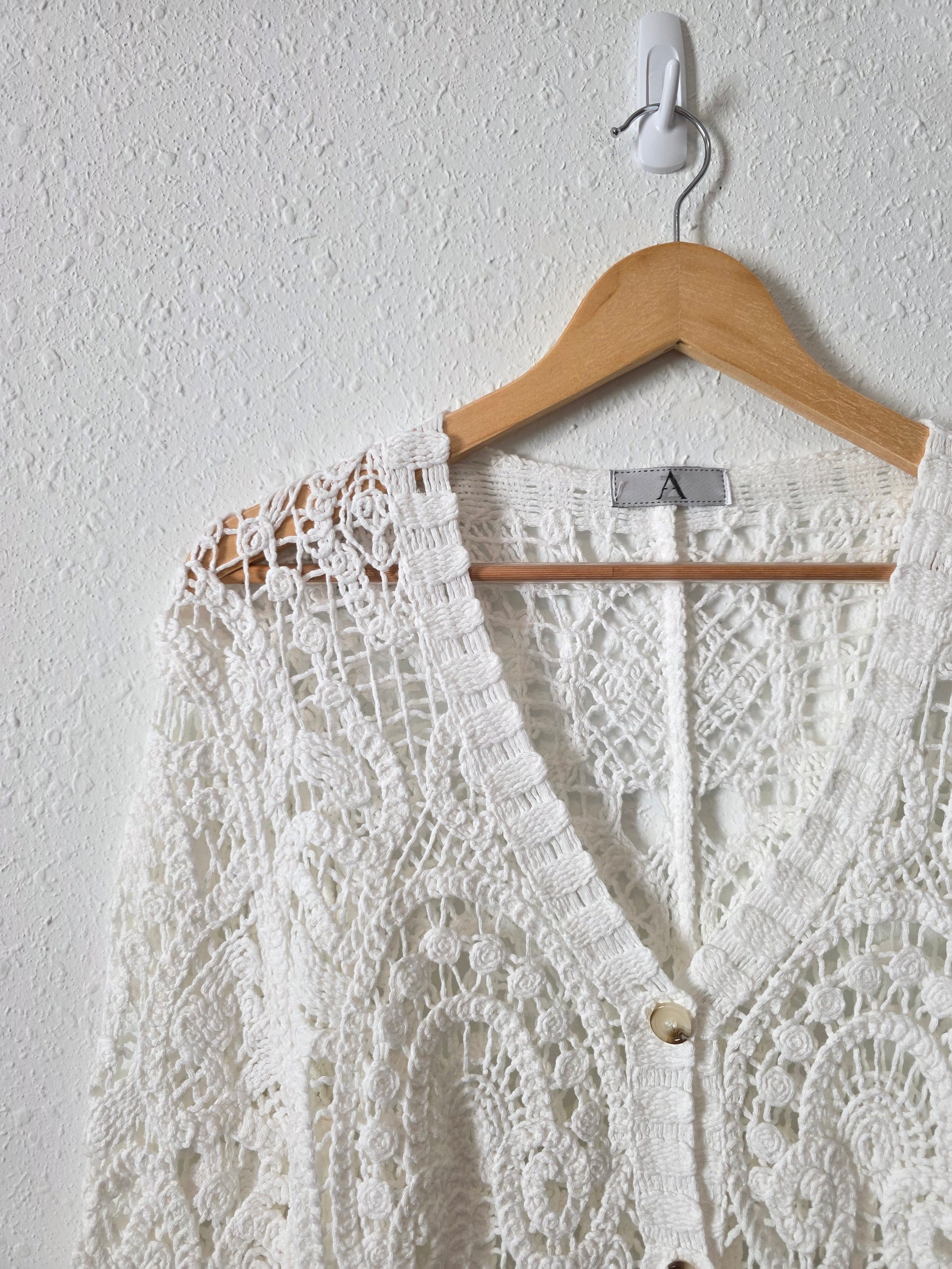 Crochet Knit Button Front Cardigan (M)