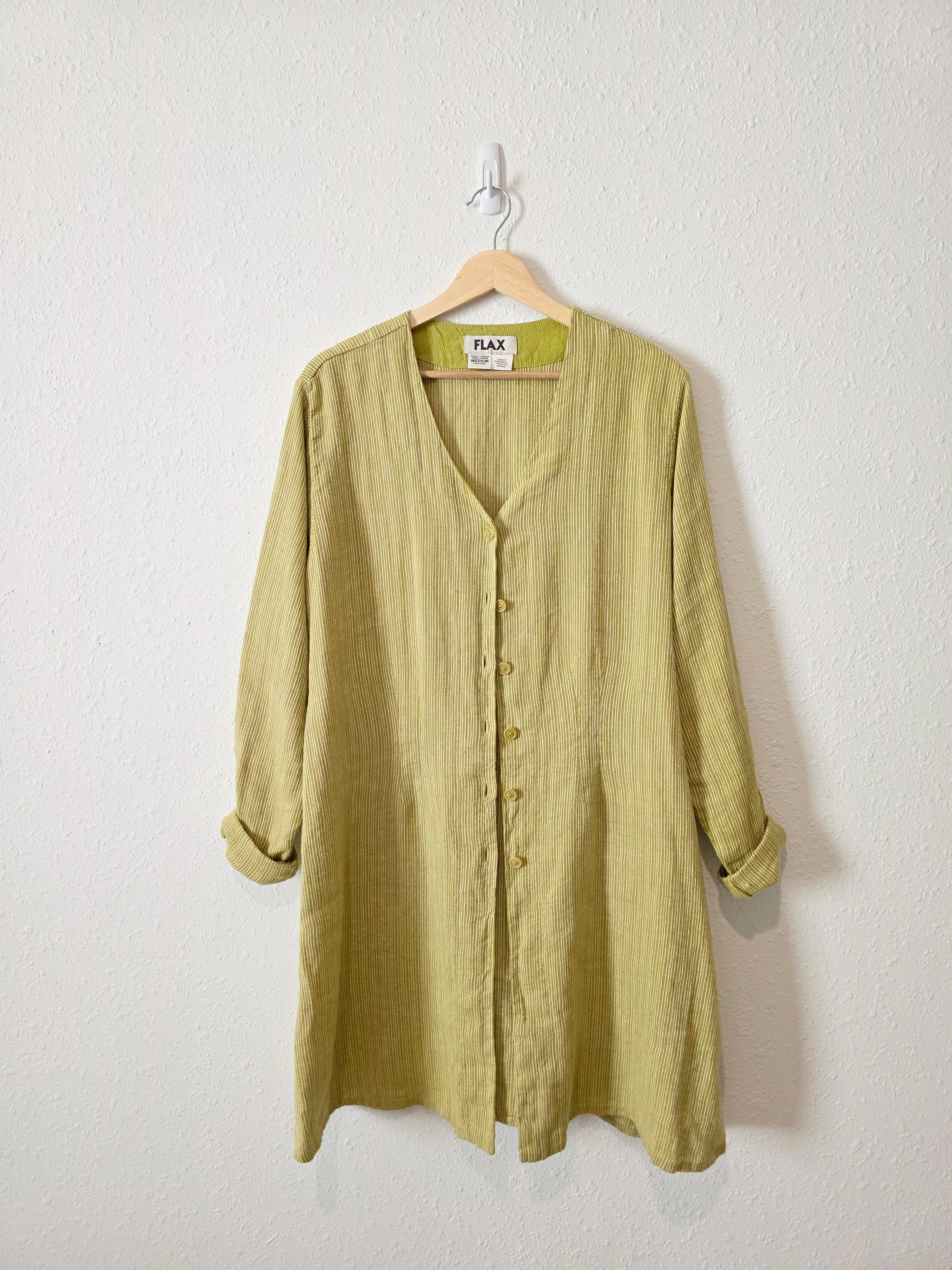 Flax Green Linen Tunic Shirt (M)