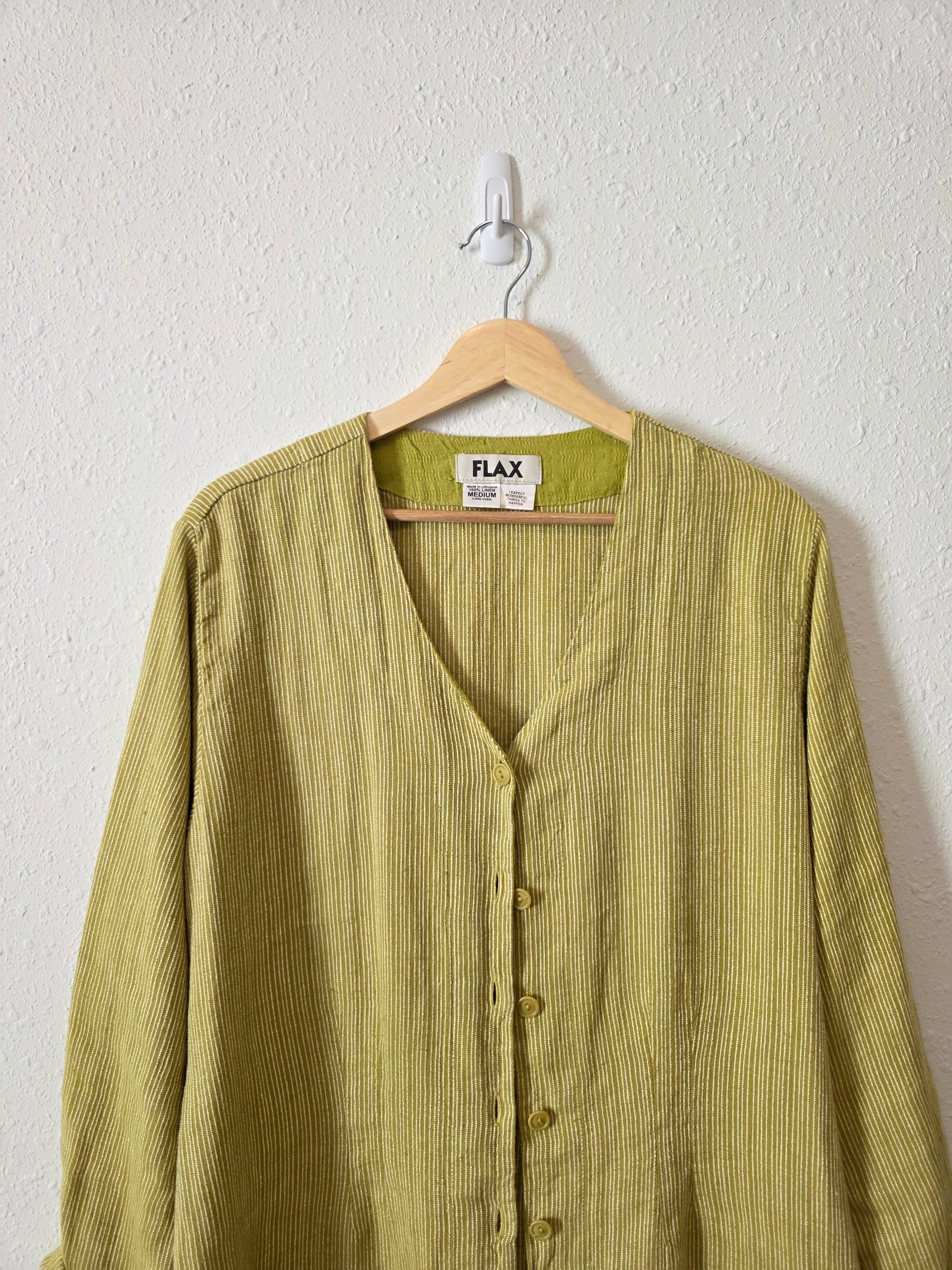 Flax Green Linen Tunic Shirt (M)