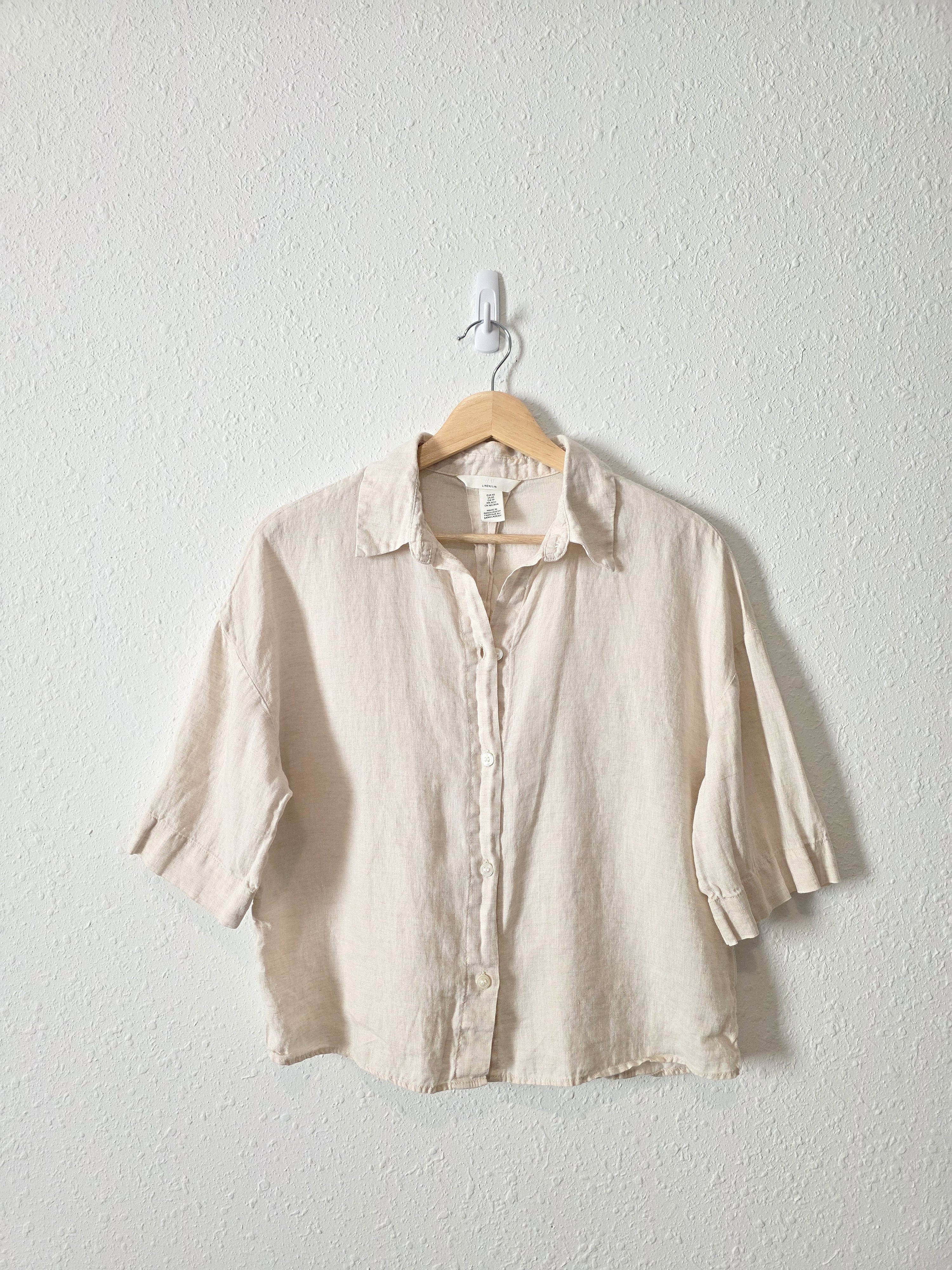 Boxy Linen Button Up Shirt (XS)