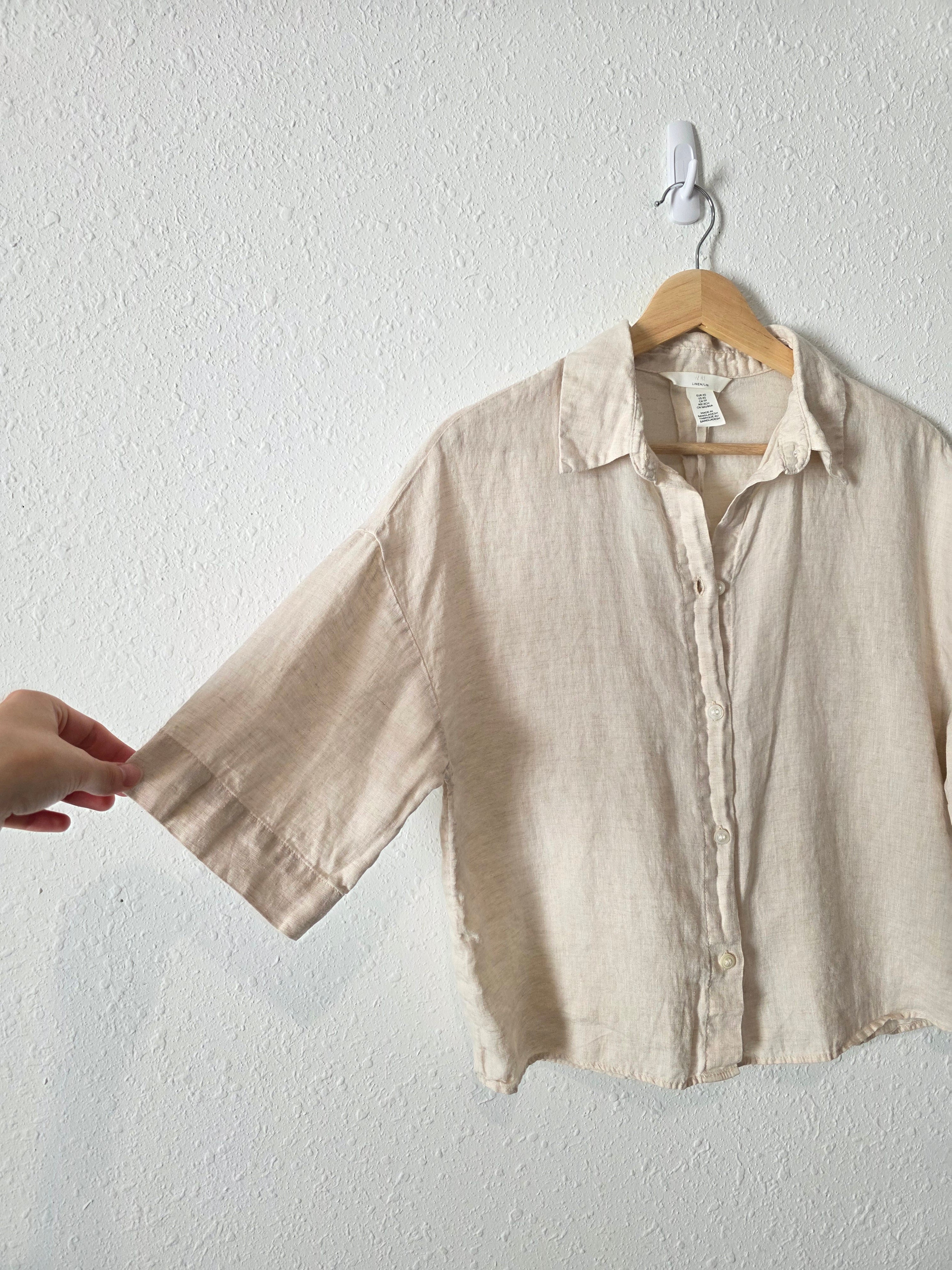 Boxy Linen Button Up Shirt (XS)