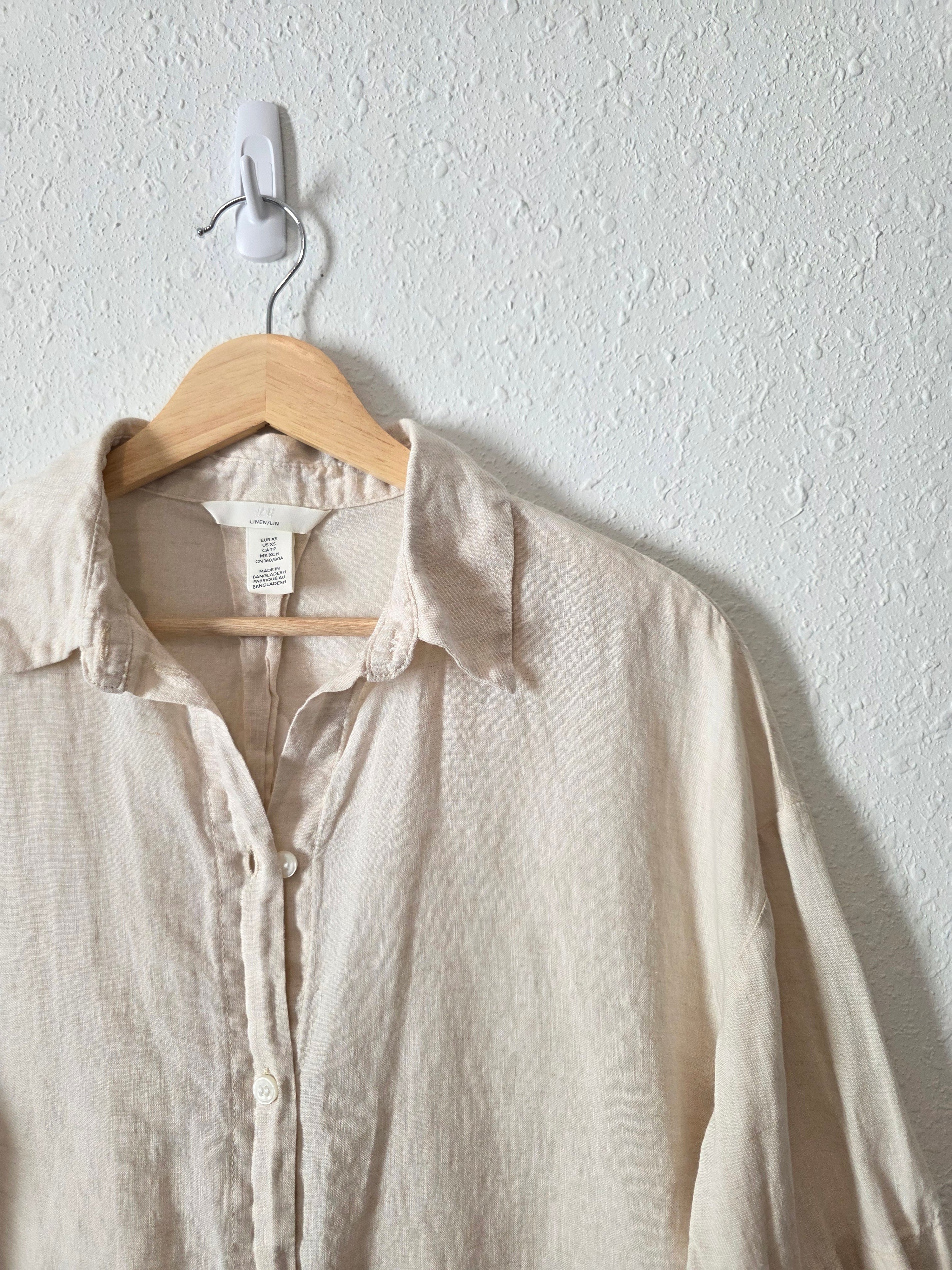 Boxy Linen Button Up Shirt (XS)