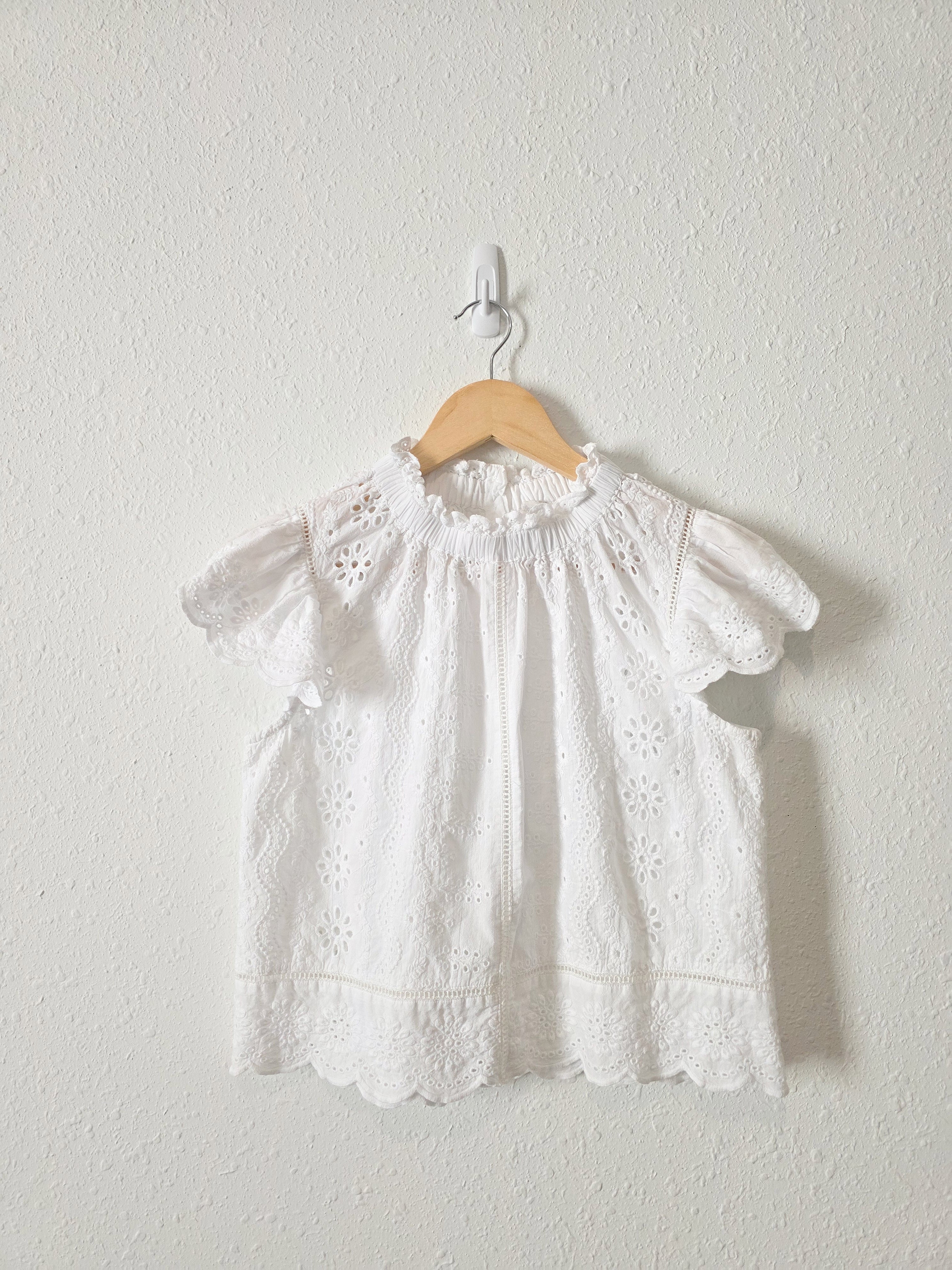 Floral Eyelet Button Back Top (XS)