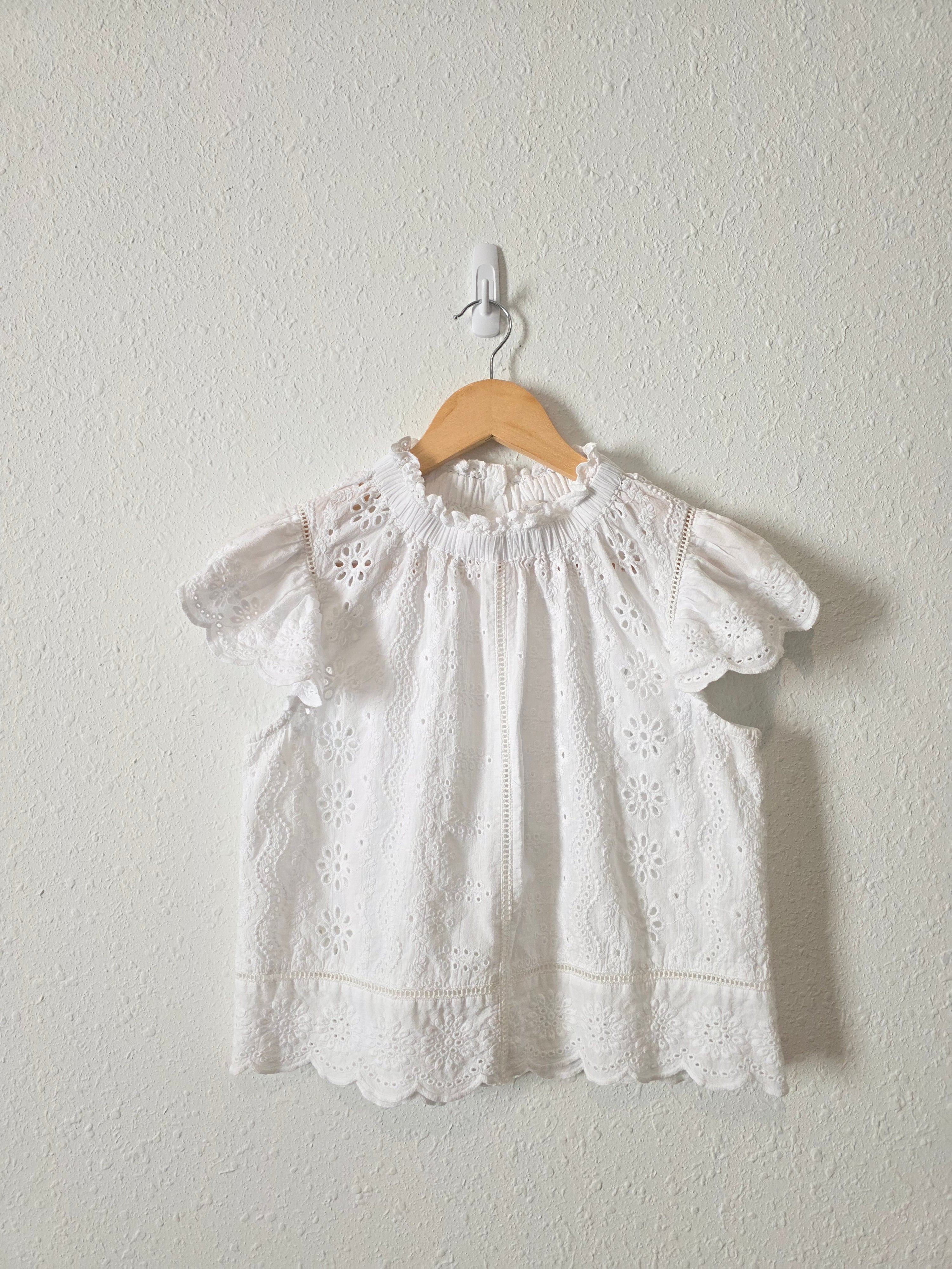 Floral Eyelet Button Back Top (XS)