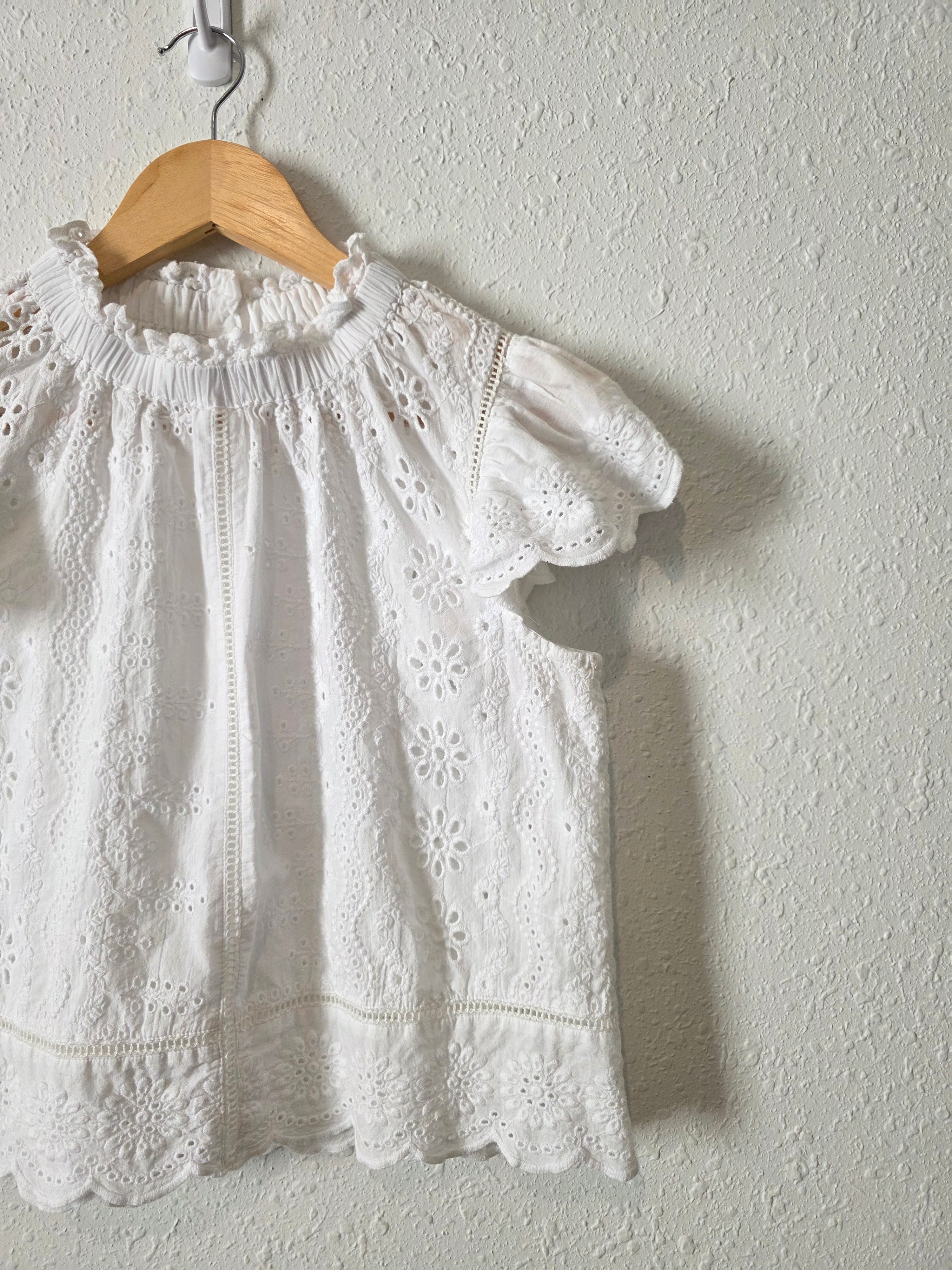 Floral Eyelet Button Back Top (XS)