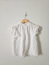 Floral Eyelet Button Back Top (XS)