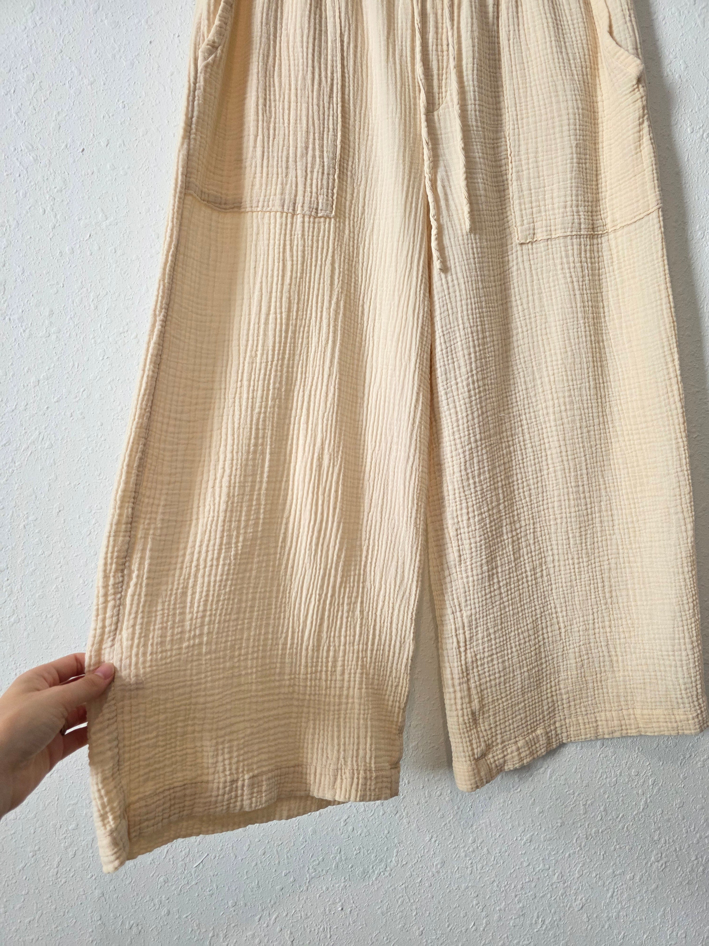 Cotton Gauze Wide Leg Pants (L)