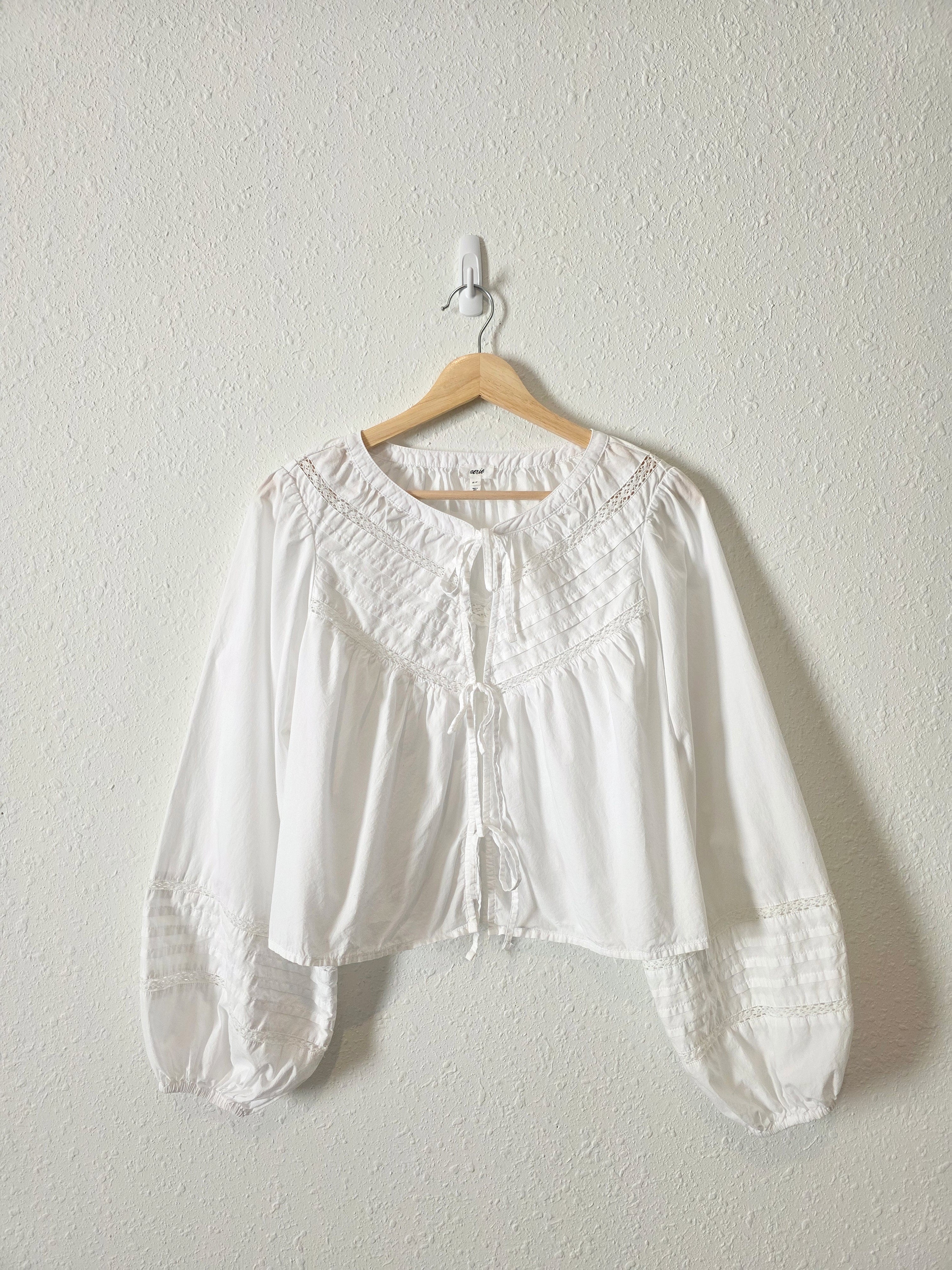 Aerie Tie Front Puff Sleeve Top (S)
