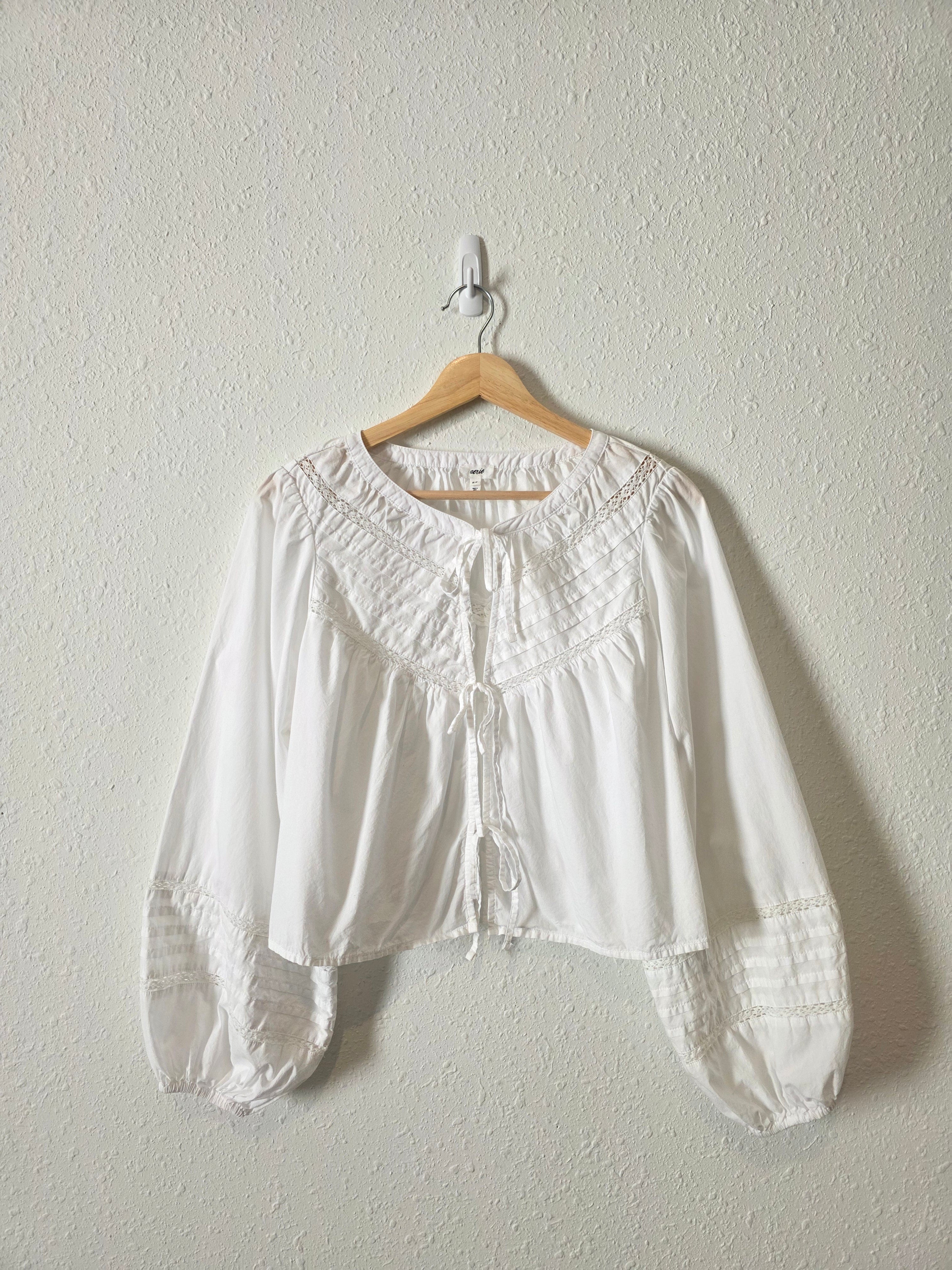 Aerie Tie Front Puff Sleeve Top (S)