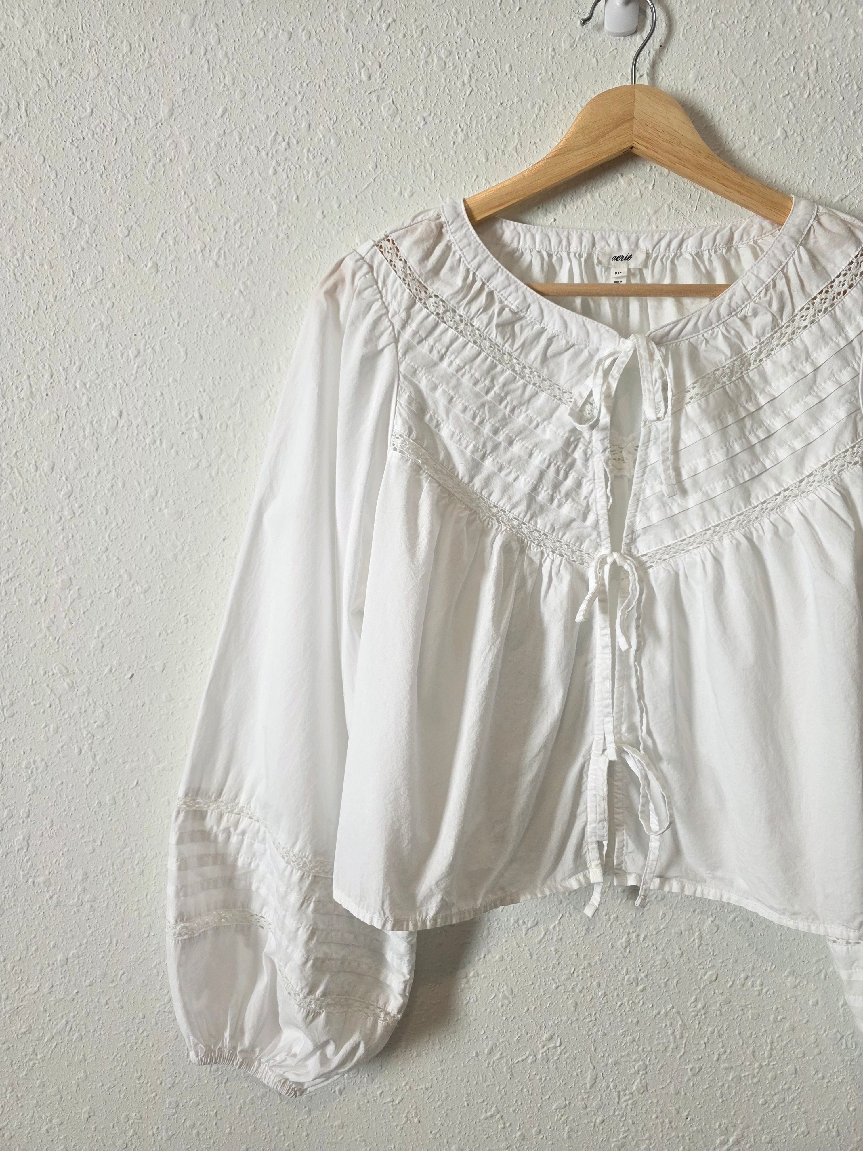 Aerie Tie Front Puff Sleeve Top (S)