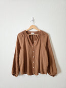 Brown Cotton Gauze Relaxed Top (S)
