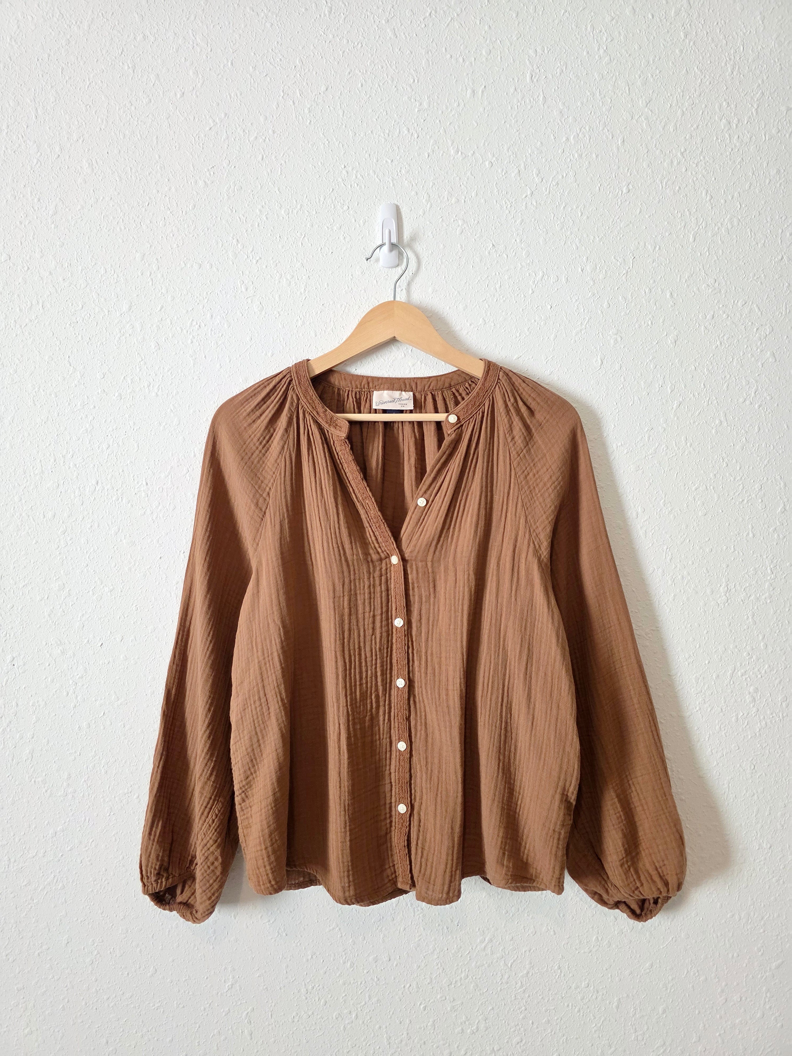 Brown Cotton Gauze Relaxed Top (S)