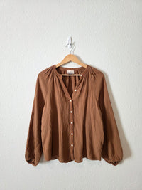 Brown Cotton Gauze Relaxed Top (S)