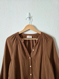Brown Cotton Gauze Relaxed Top (S)