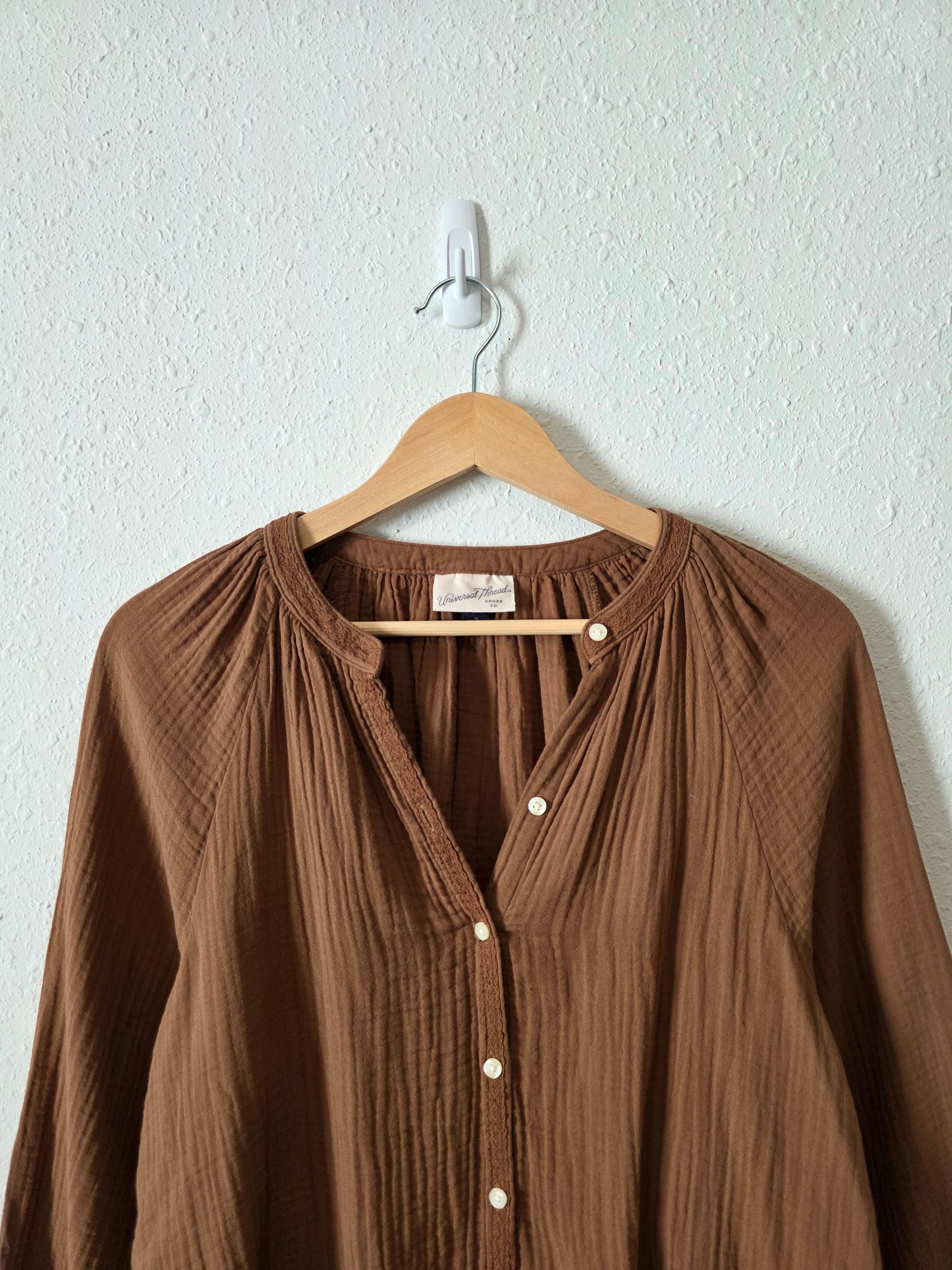 Brown Cotton Gauze Relaxed Top (S)
