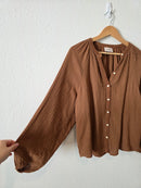 Brown Cotton Gauze Relaxed Top (S)