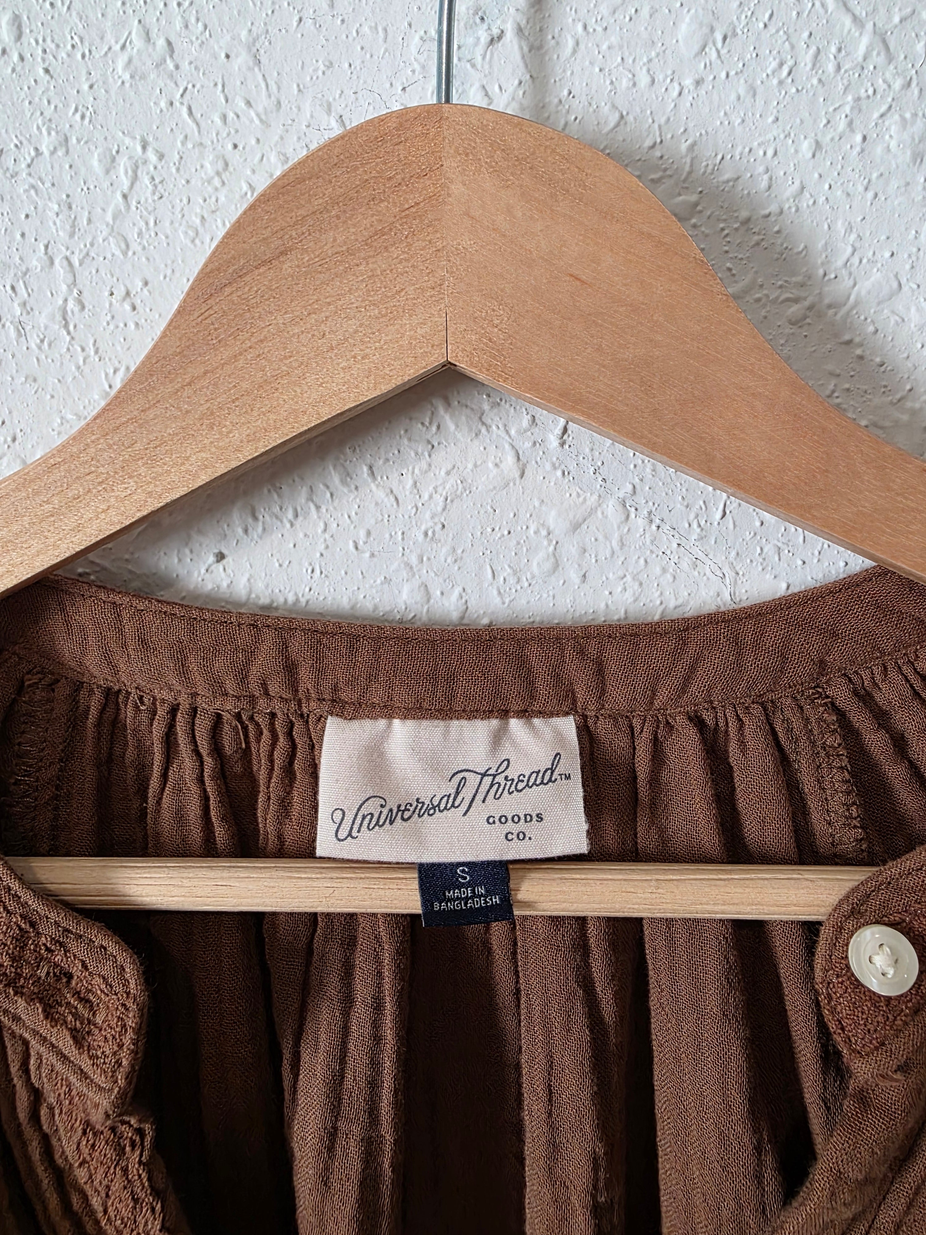 Brown Cotton Gauze Relaxed Top (S)