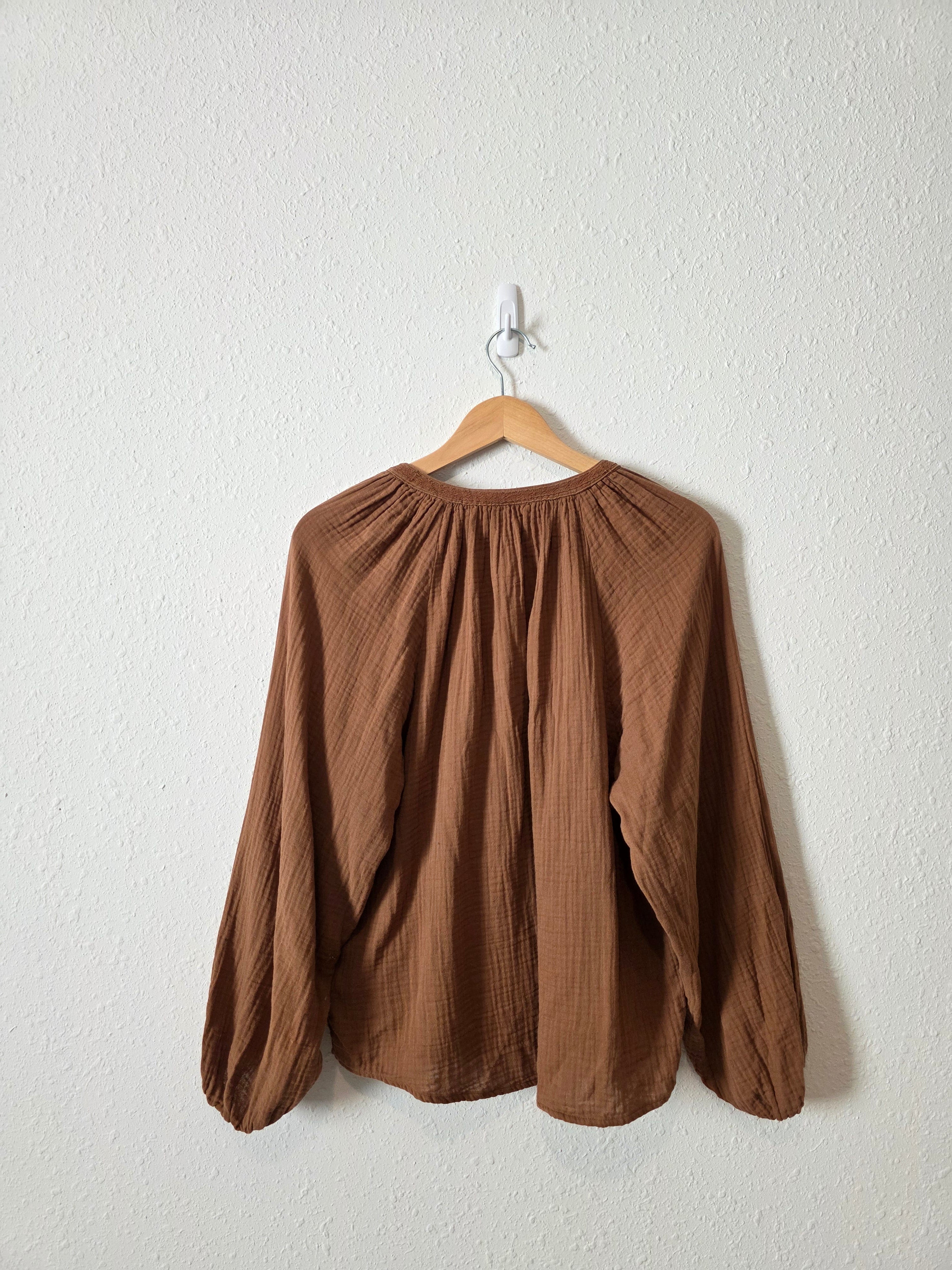 Brown Cotton Gauze Relaxed Top (S)