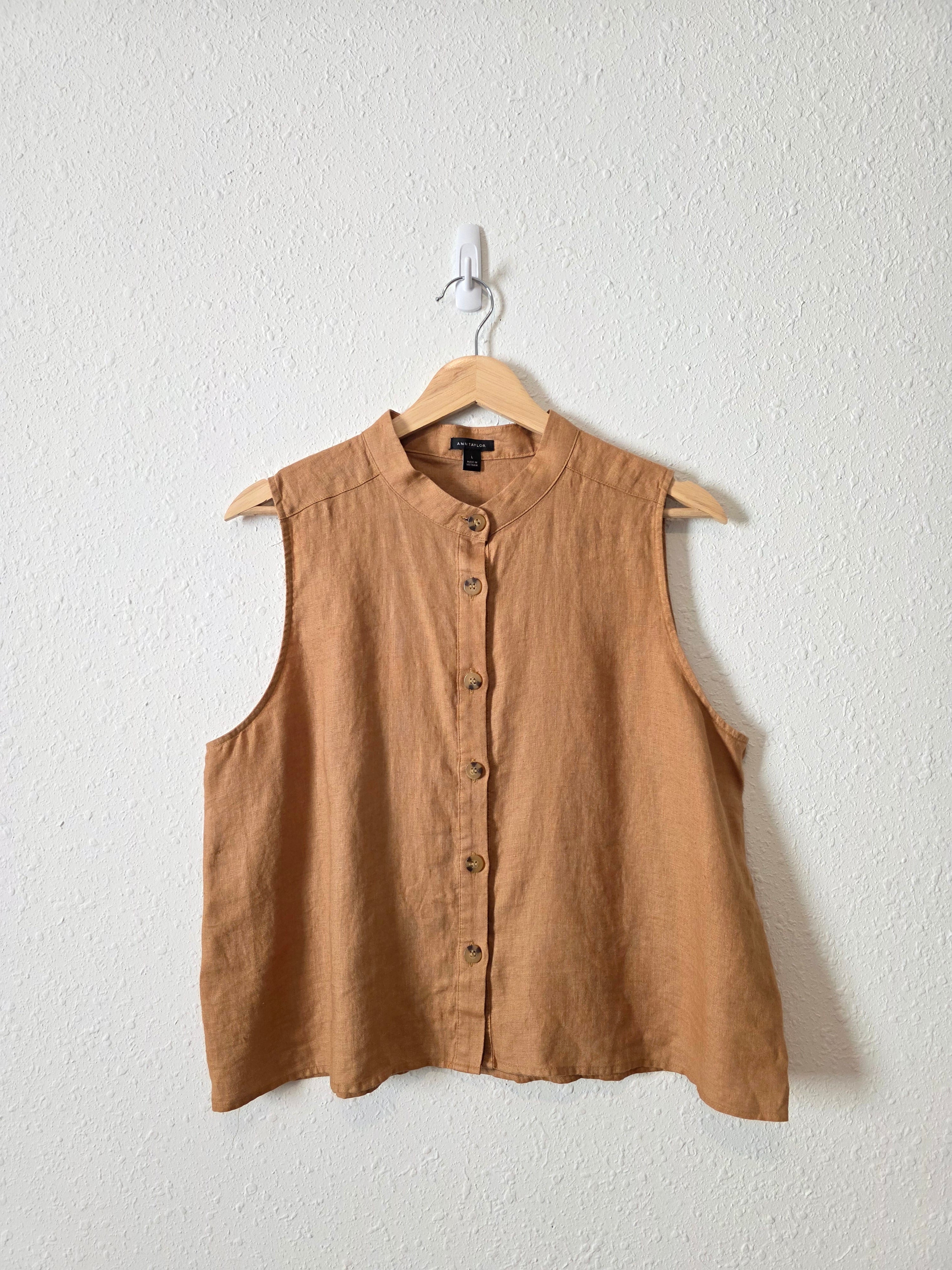 Button Front Linen Tank (L)
