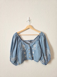 Zara Denim Embroidered Top (M)